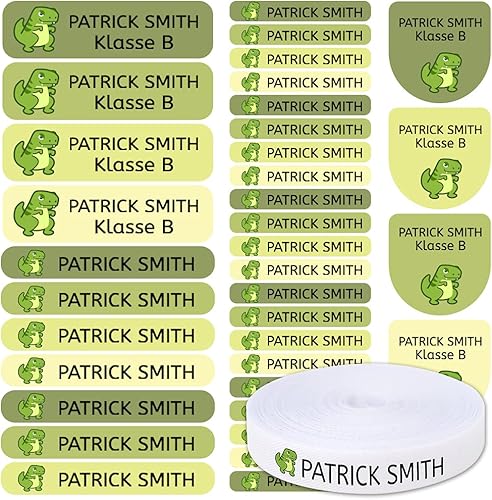 155 etiquetas de nombre personalizadas para la escuela de los niños. 100 etiquetas termoadhesivas para ropa y 55 etiquetas adhesivas con nombre.