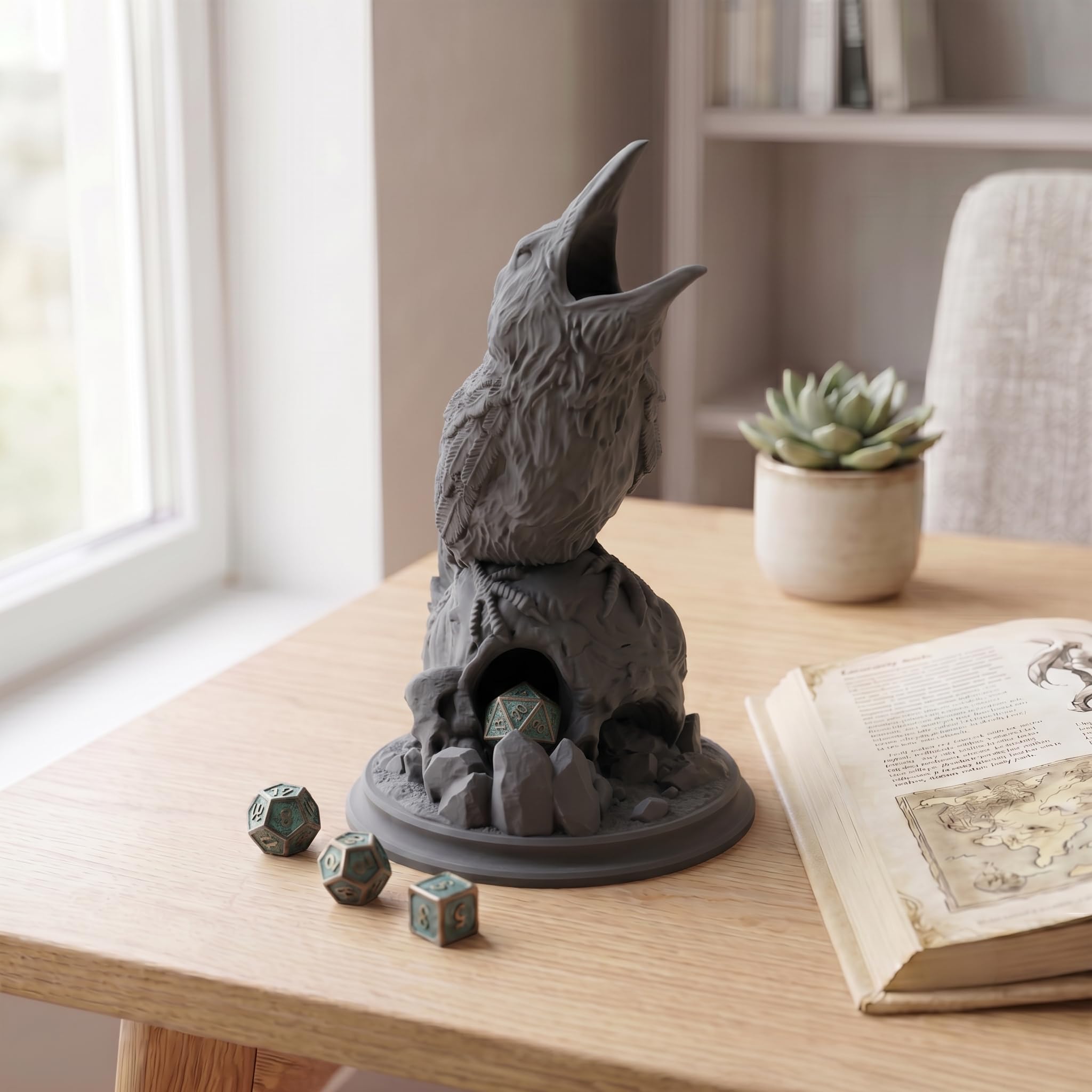 Rabe auf Totenkopf Würfelturm für Würfel bis 25mm | DND Raven Dice Tower Made in Germany | Tabletop RPG Pen & Paper DSA Gothic Fantasy | Deko zum Bemalen | Geschenk Rollenspieler