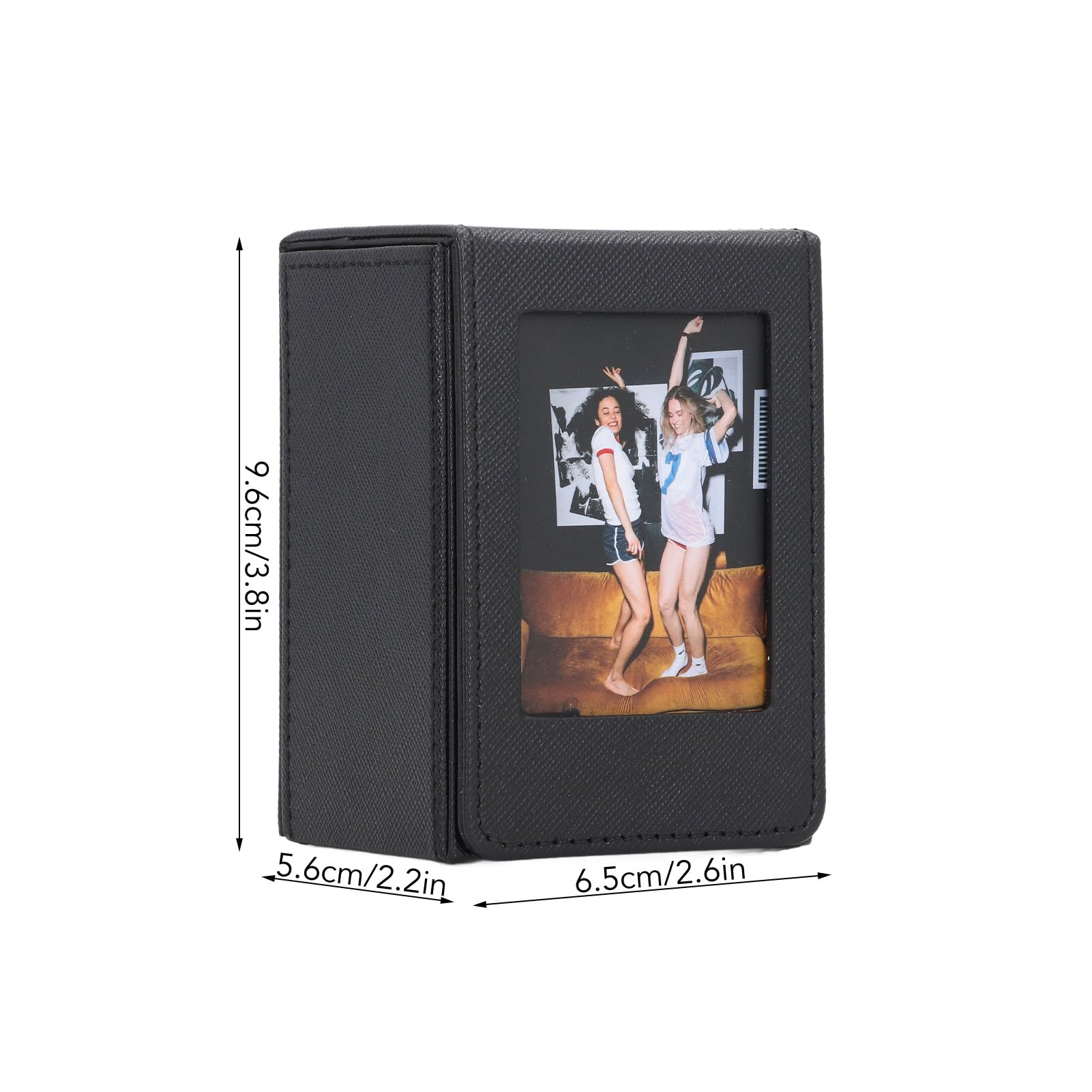 Foto-Aufbewahrungsbox, Bildhalter-Aufbewahrungsbox für 3-Zoll-Fotos, 50 Blatt PU-Leder-Sofortbildkamera, Fotorahmen und Halter (Black)