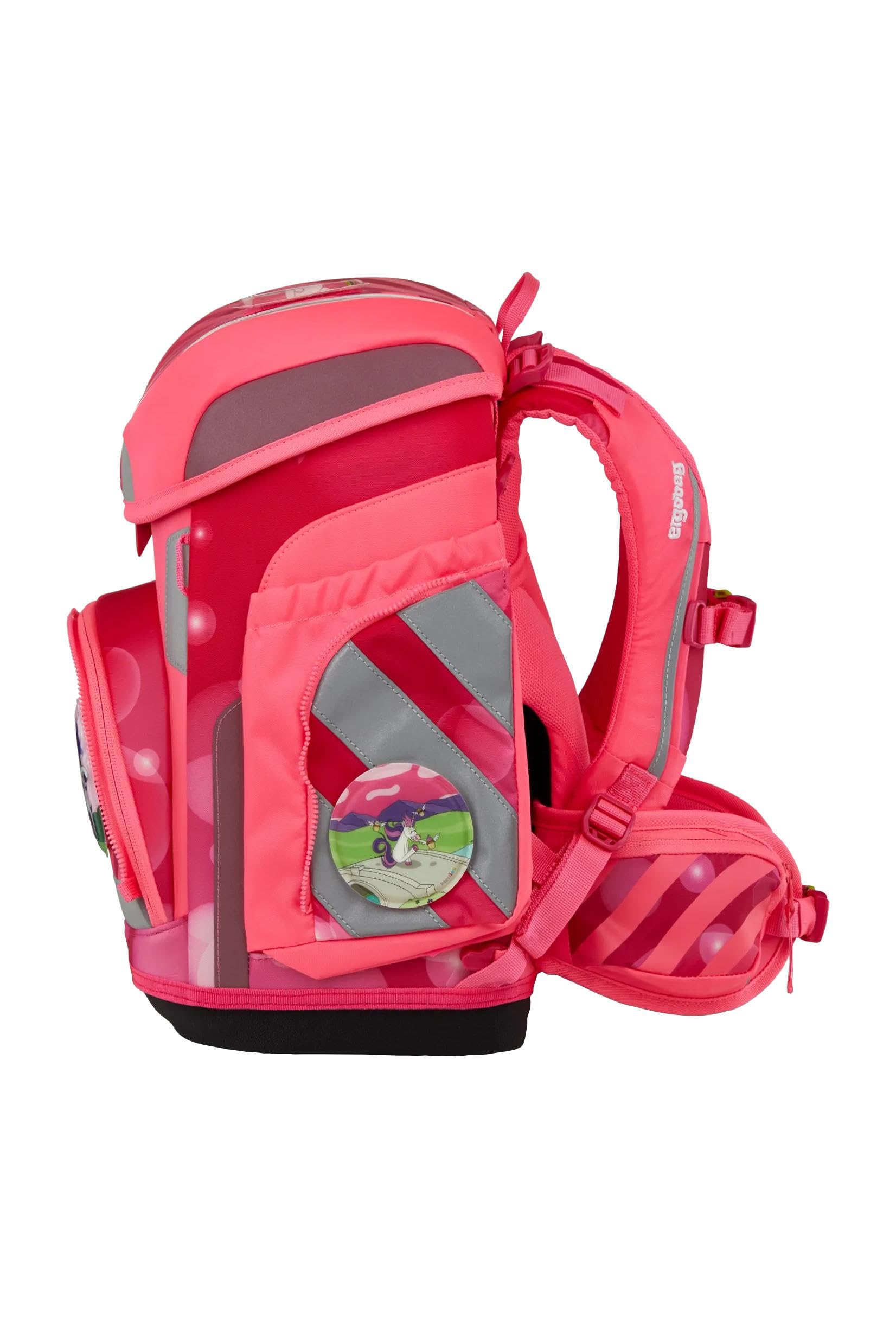 ergobag Cubo Set Mochila Escolar ergonómica clásica, Set de 5 Piezas para Primer Curso de Primaria WonBearful Unicorn - Fucsia