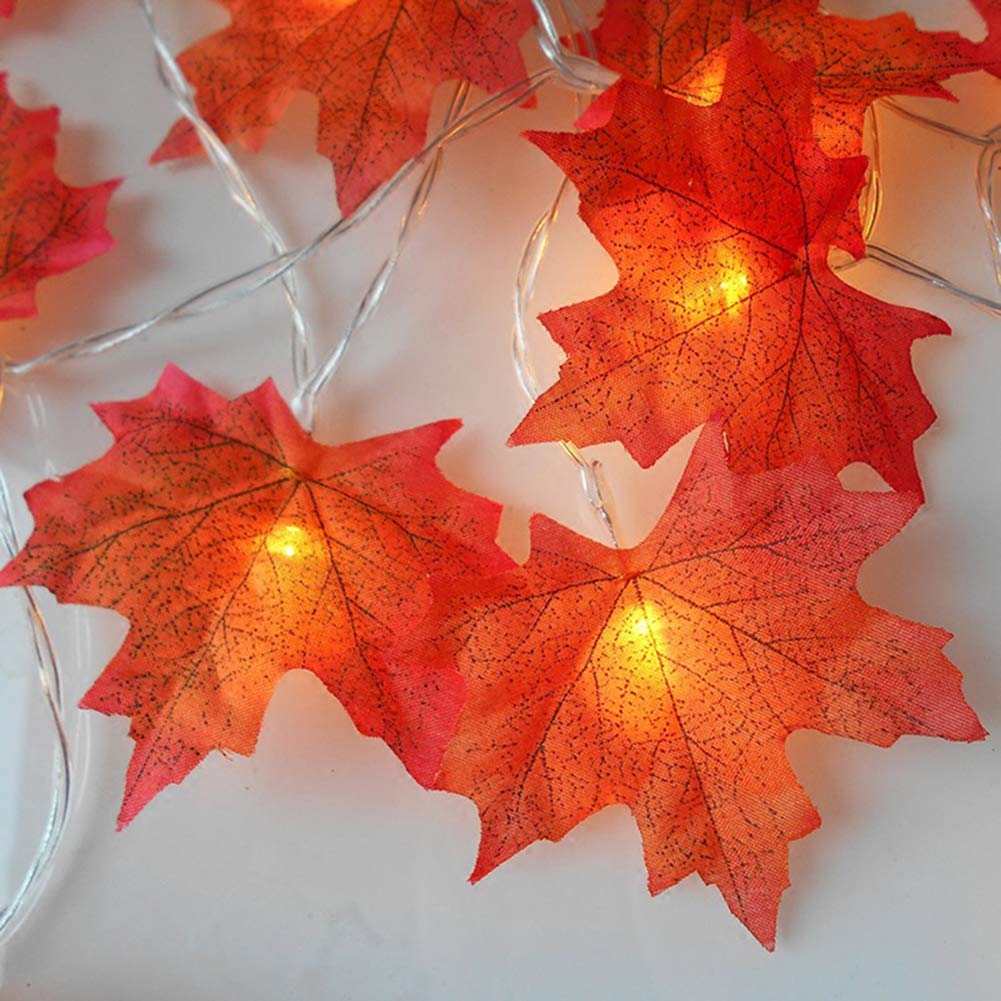 Ghirlanda Autunnale Con Luci LED Arancioni - Foglie Acero 2,4m - Decorazione Halloween/Ringraziamento