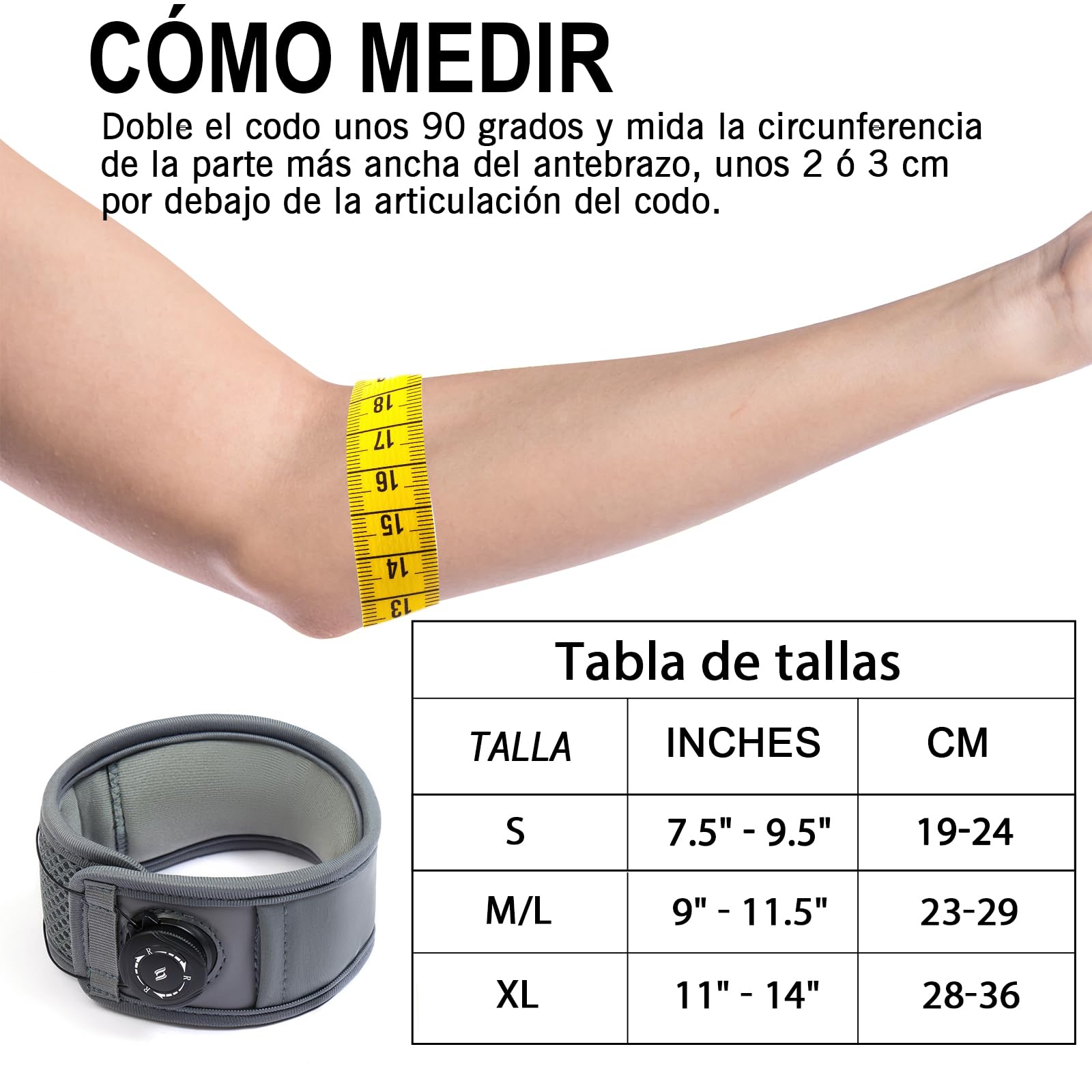 Codera Epicondilitis Hombre Mujer, Codera Tendinitis Codo de Tenista y Golfista, Banda/Cincha Epicondilitis Ajustable para Dolor de Codo, Brazalete Epicondilitis para Padel y Coderas Gym, M/L