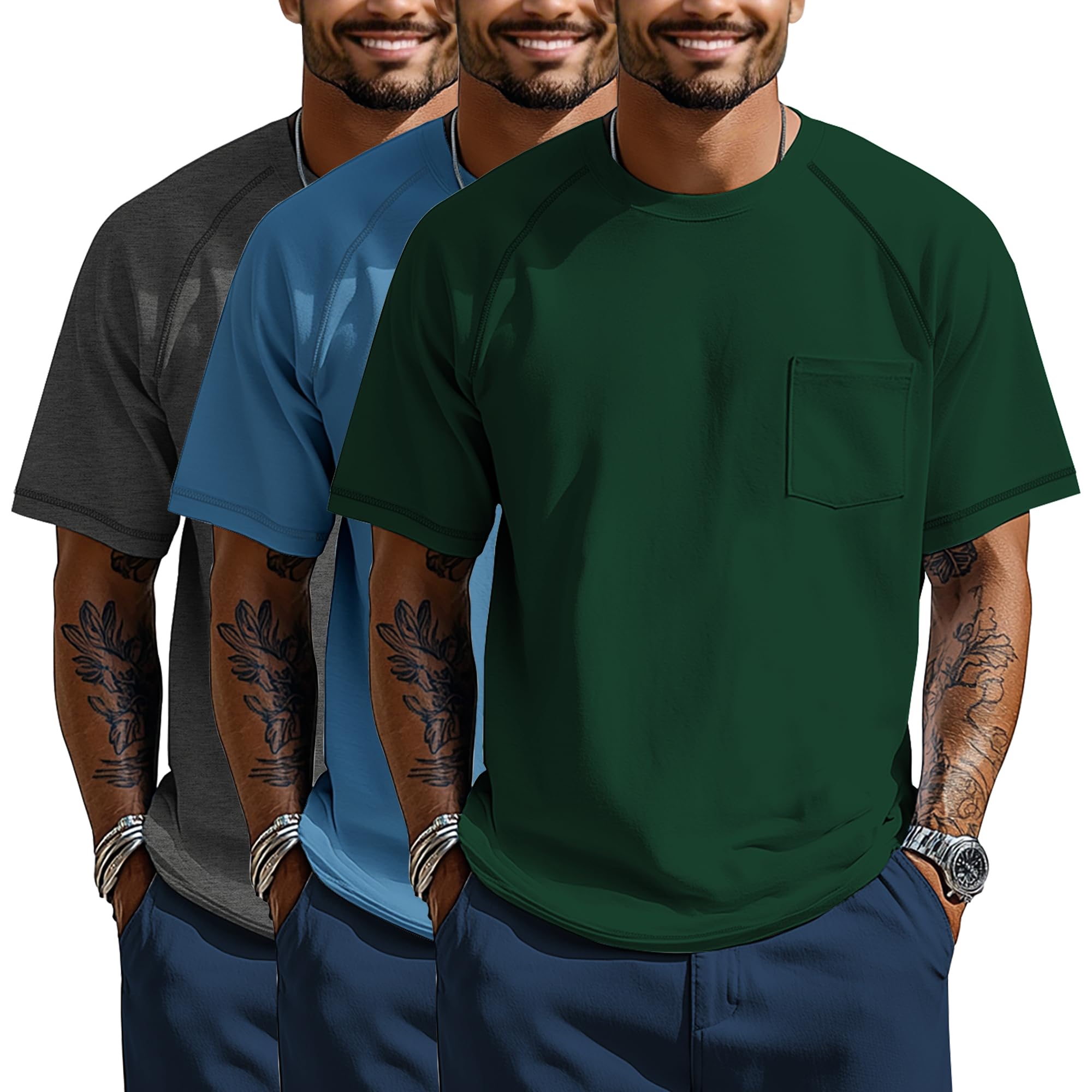 Neer 3 Camisetas Hombre Tallas Grandes con Bolsillo