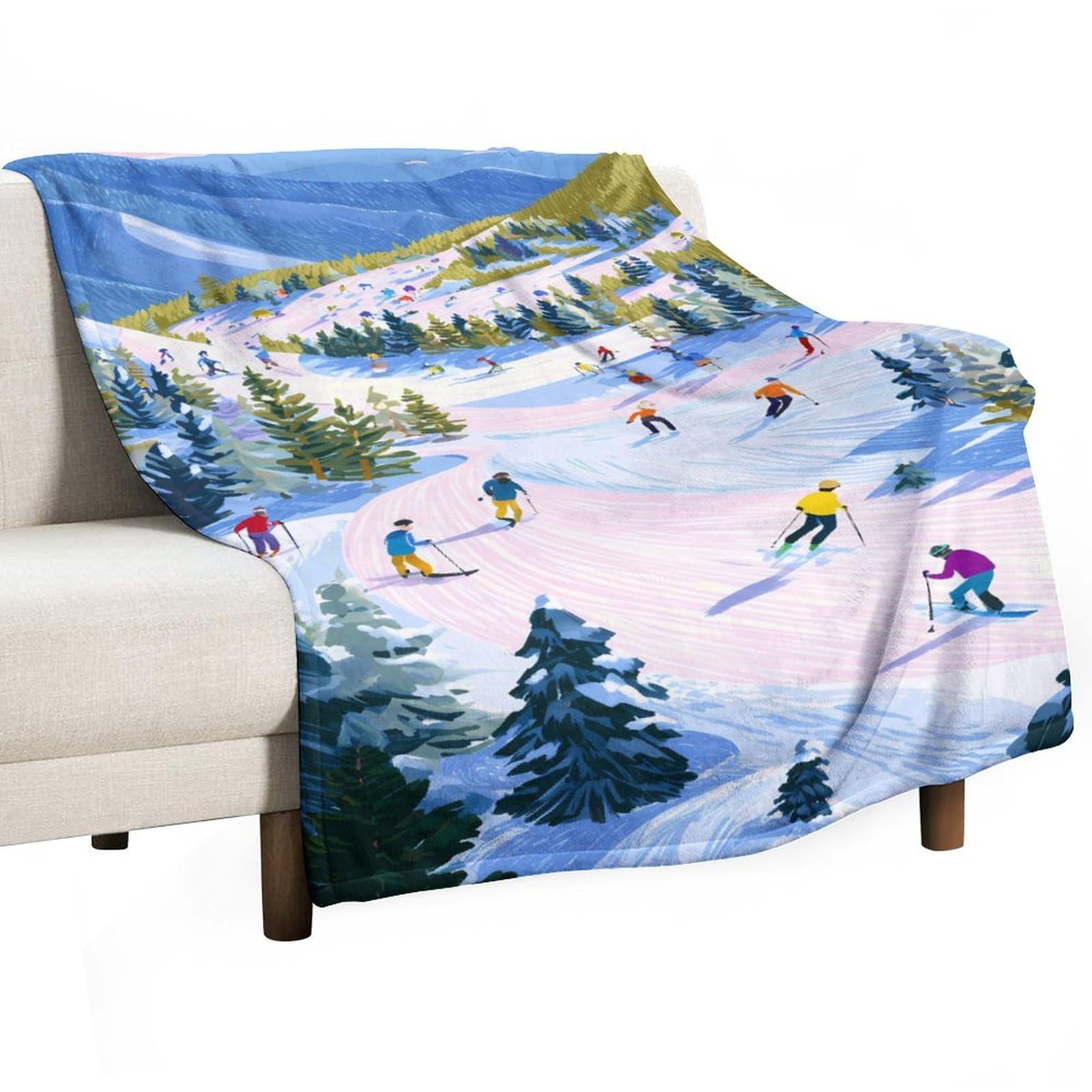 Cgsbngha Style Ski Slope Flannel Fleece Blanket Lightweight Soft Throw Blankets For Sofa Couch Bed Chair