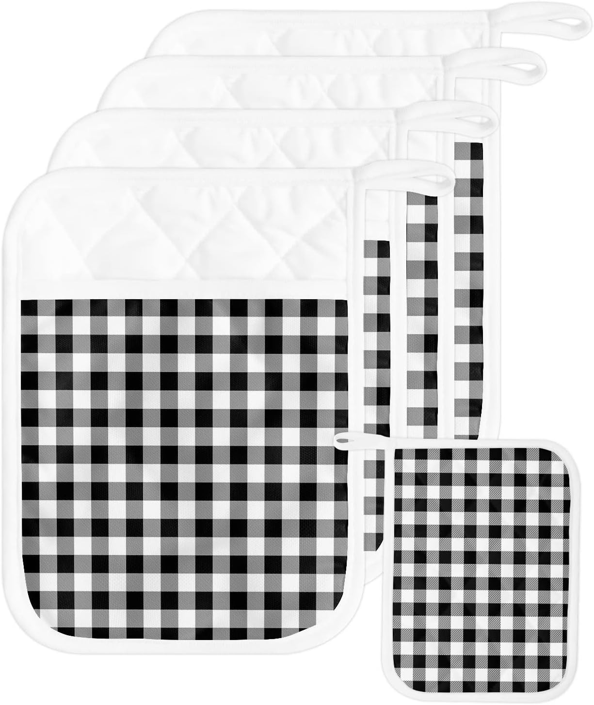 Pot Holders, Black and White Grid Pot Holder, Heat-Resistant Hot Pockets, Pot Holders for Kitchen, Hot Pads for Kitchen, Kitchen Accessories 5 Pcs Potholders