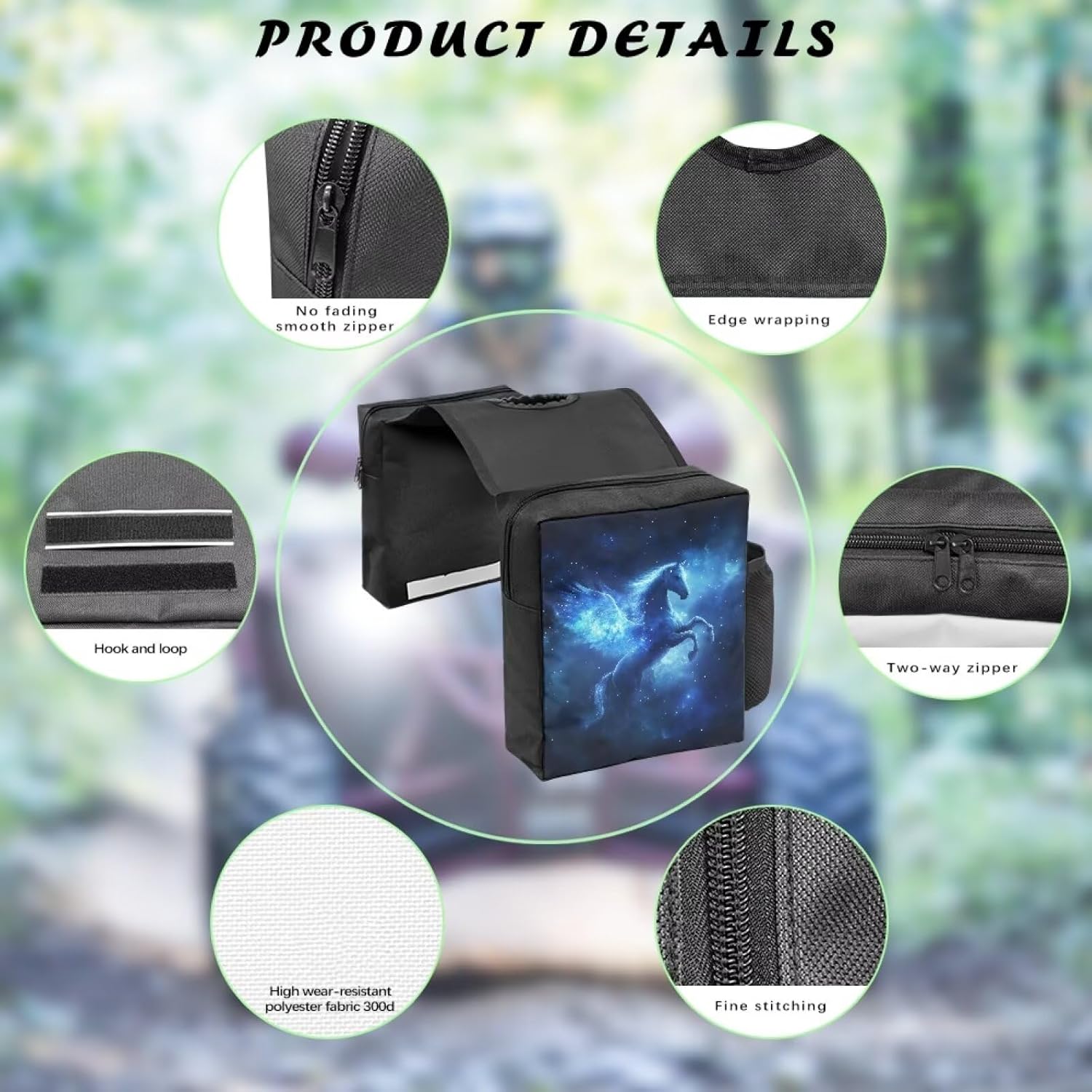 Blue Pegasus ATV Tank Bag Motorcycle Saddle Bags Waterproof 4-Wheelers Saddlebags UTV Hanging Storage Bag for Most ATVs and Snowmobiles Bicycles Quad Vehicles
