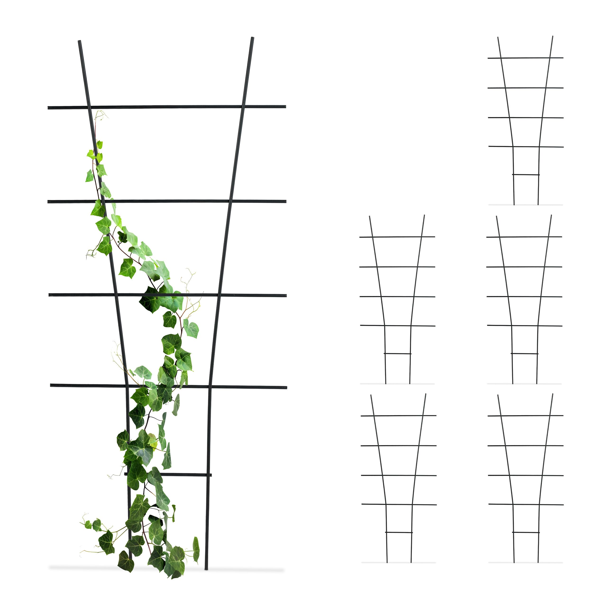 Relaxdays Metal Plant Support, Set of 6, Climbing Aid, Trellis for Flower Pots & Planters, HxW: 79x35 cm, Stake, Black, Steel