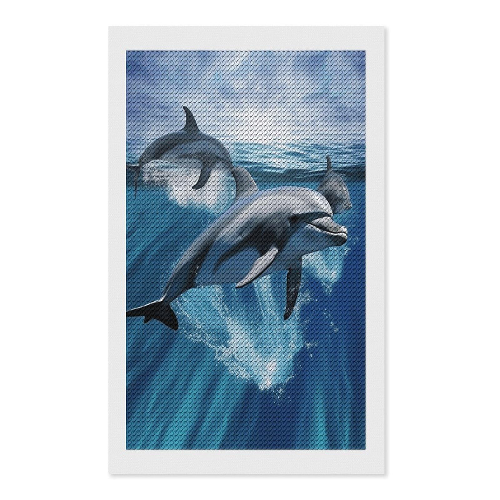 FekiLoot Dolphins Paint by Numbers Kit for Adults Beginner DIY Diamond Dots Paintings Round Full Drill Diamond Art Kits Picture Diamond Art Painting Kits for Home Decor 12"x20"