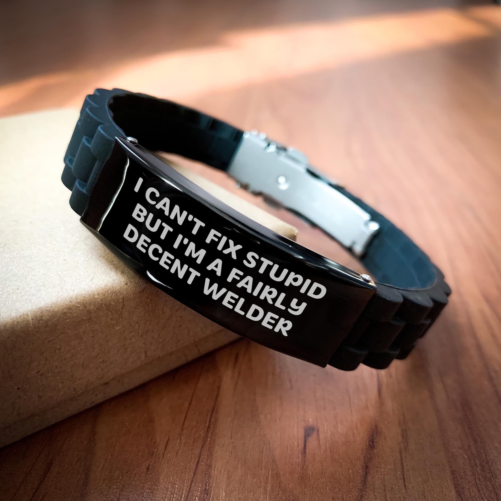 Funny Welder Quote Glidelock Clasp Black Stainless Steel Silicone Adjustable Birthday Unique Gifts for Welders from Friends to Welding Enthusiasts