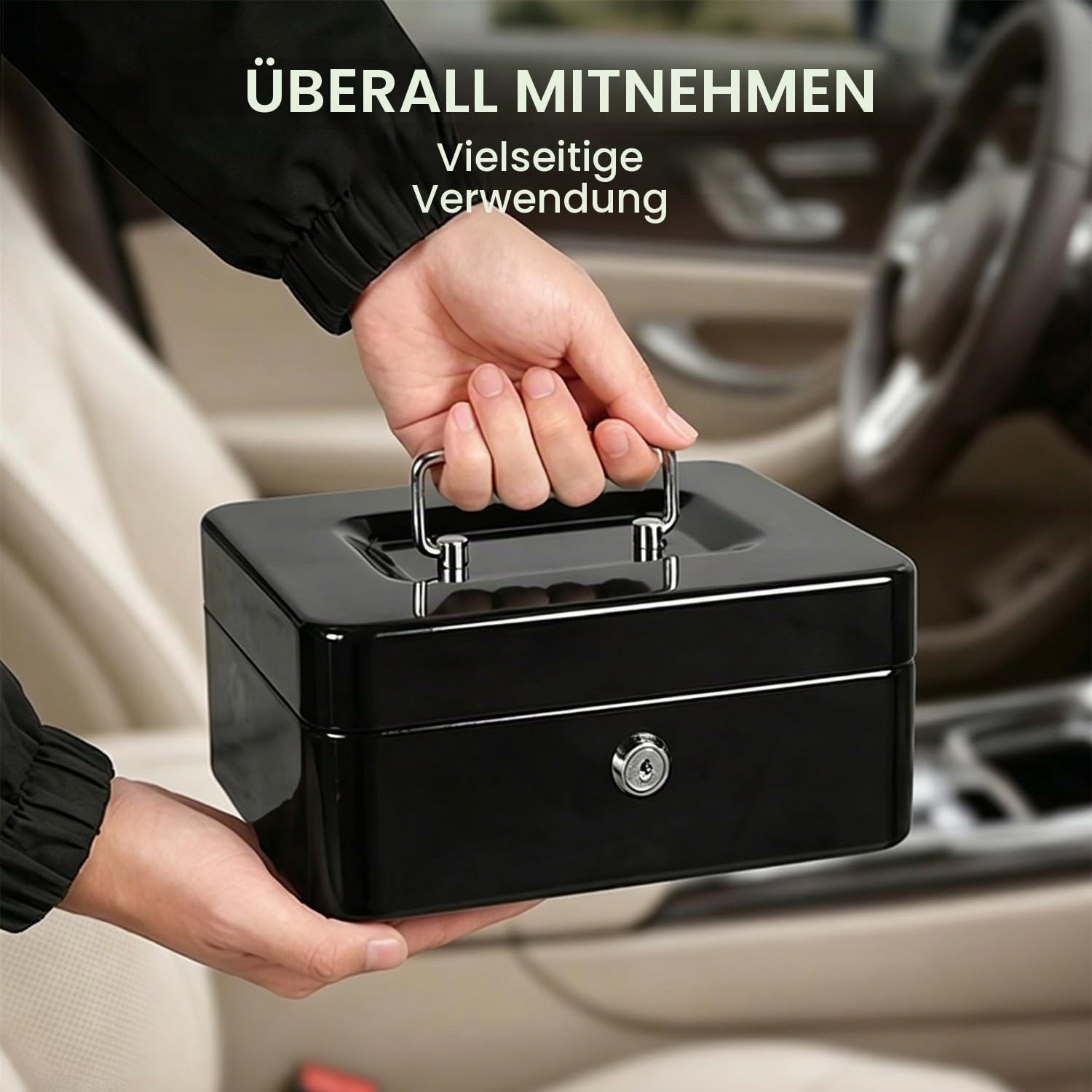 Feuerfeste Box mit großer Kapazität tragbarer Metall sicherer Aufbewahrungsbox mit 2 Tasten für Heimwagen -Reisedokument Cash Schmuck Feuerwerk Datei Box (Schwarz)