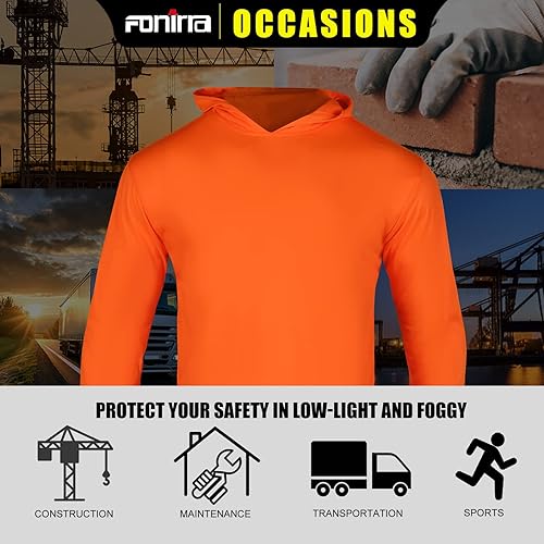 Miniatura 5 de FONIRRA Camiseta de manga larga de alta visibilidad para hombre, paquete de 3 camisas de trabajo de construcción con capucha