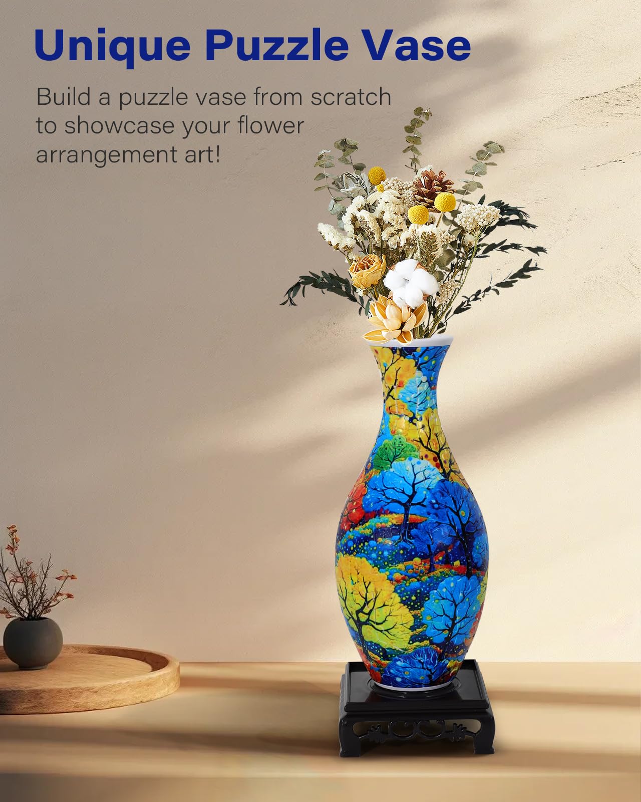 Rompecabezas 3D para adultos, 160 piezas de jarrón de rompecabezas 3D para flores, artes y manualidades únicas para adultos, regalos únicos de advertencia para mujeres y hombres, jarrón de 2