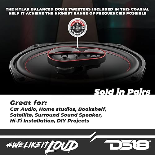 Miniatura 3 de DS18 G6.9Xi GEN-X - Altavoces coaxiales de 3 vías de 6 x 9, 180 vatios, 4 ohmios con tweeters de cúpula Mylar, parrilla incluida, altavoz de rango