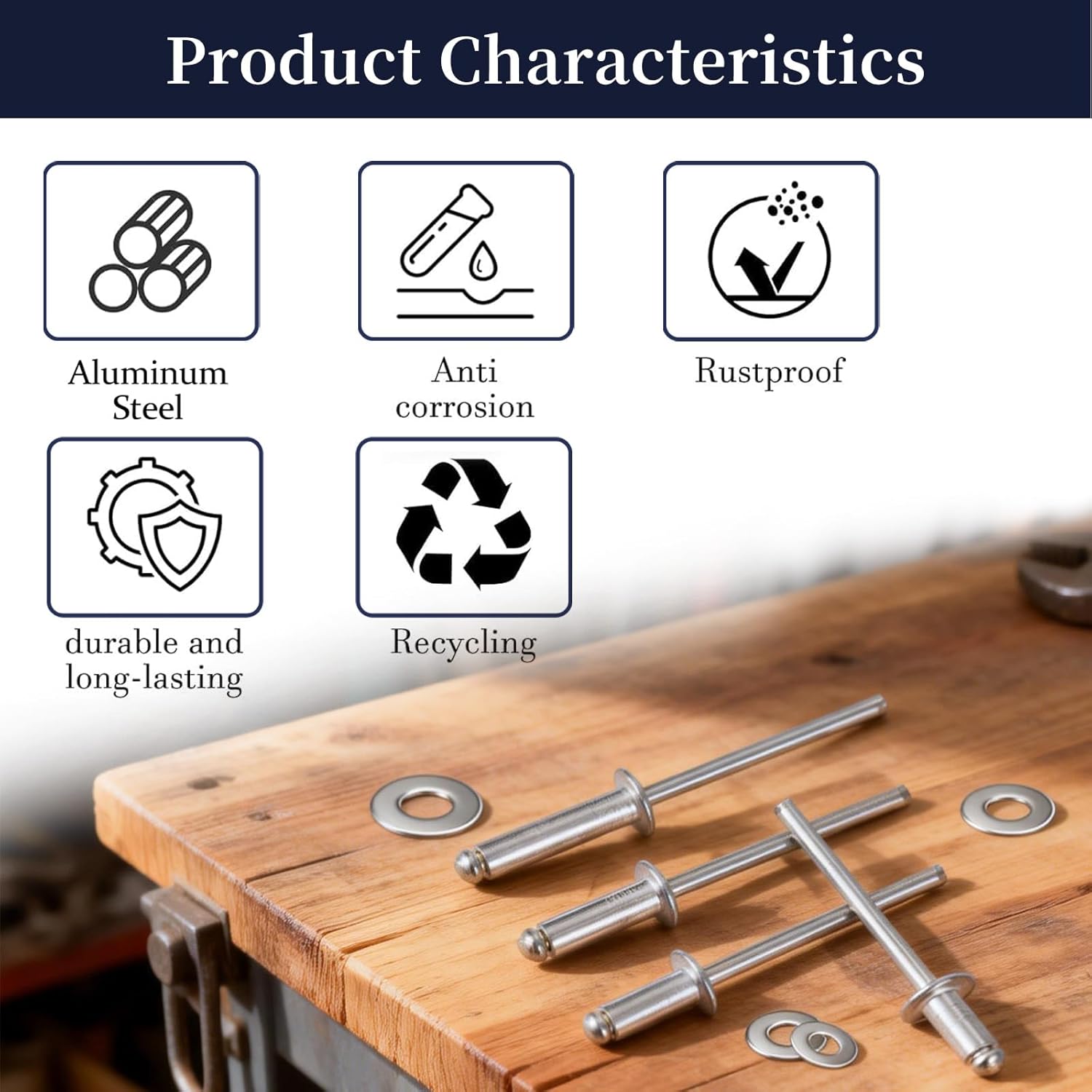 ZQZ 970Pcs Aluminum Pop Rivets with Washer Assortment Kit, 14 Sizes Silver Rivets with 3/32" 1/8" 5/32" 3/16" Blind Rivets, Assorted Pop Rivets Set