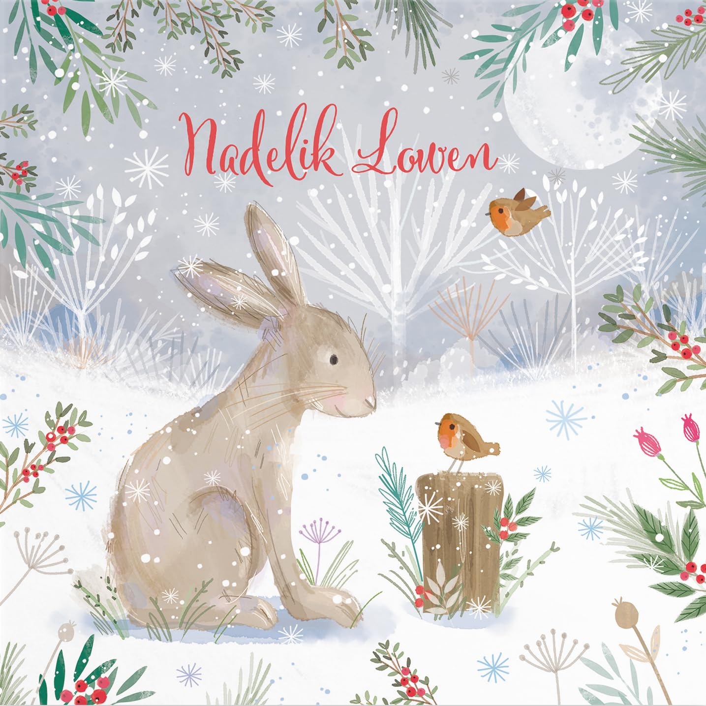 Hunts England, Cornish Cute Hare Christmas Card, Nature's Treasures, Cornish Language Card - Image 2