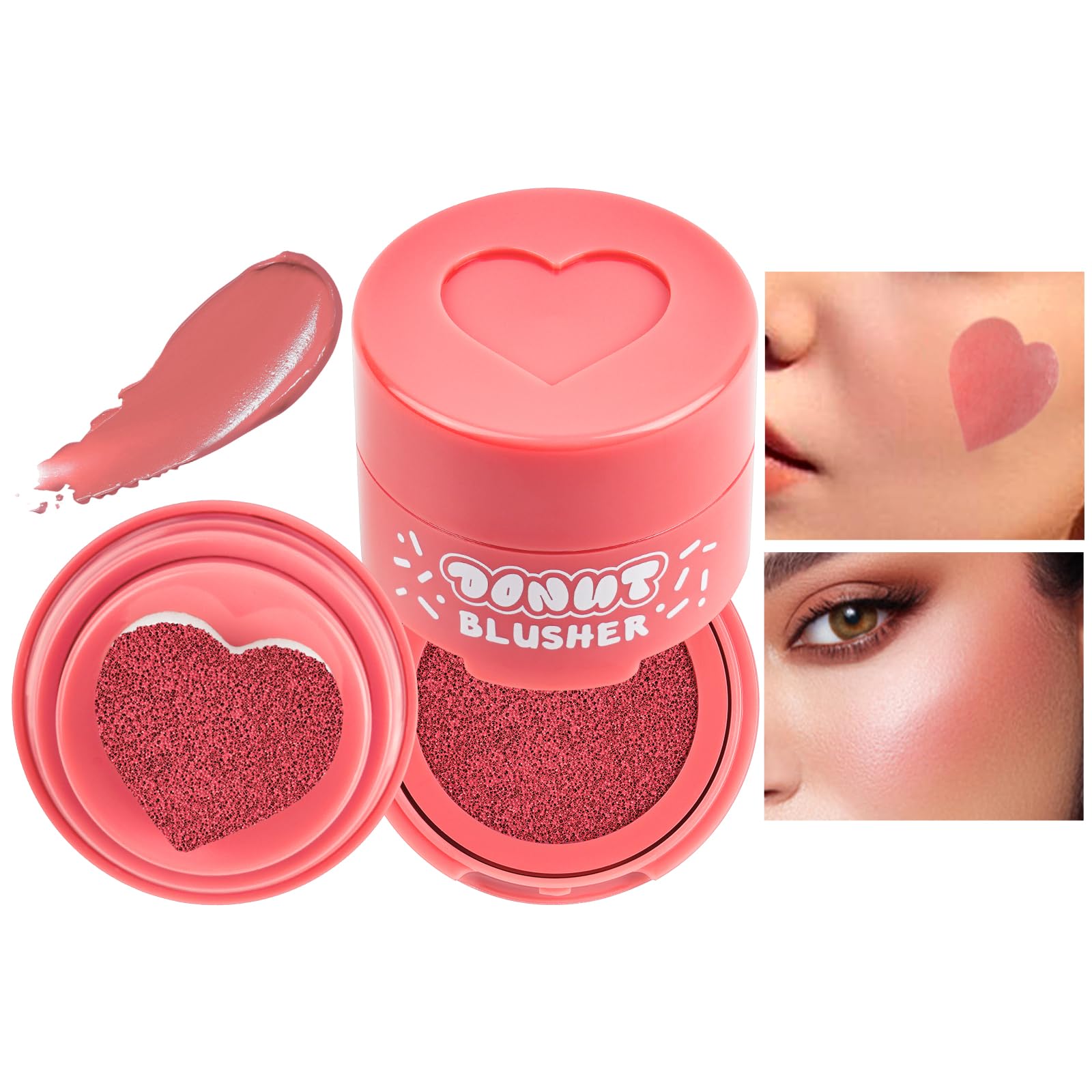 Colorete Cojín en Forma de Corazón, 7ml Rubor Líquido para Mejillas con Aplicador en Forma de Corazón, Colorete Maquillaje con Cojín de Aire de Larga uración Regalo para Mujer