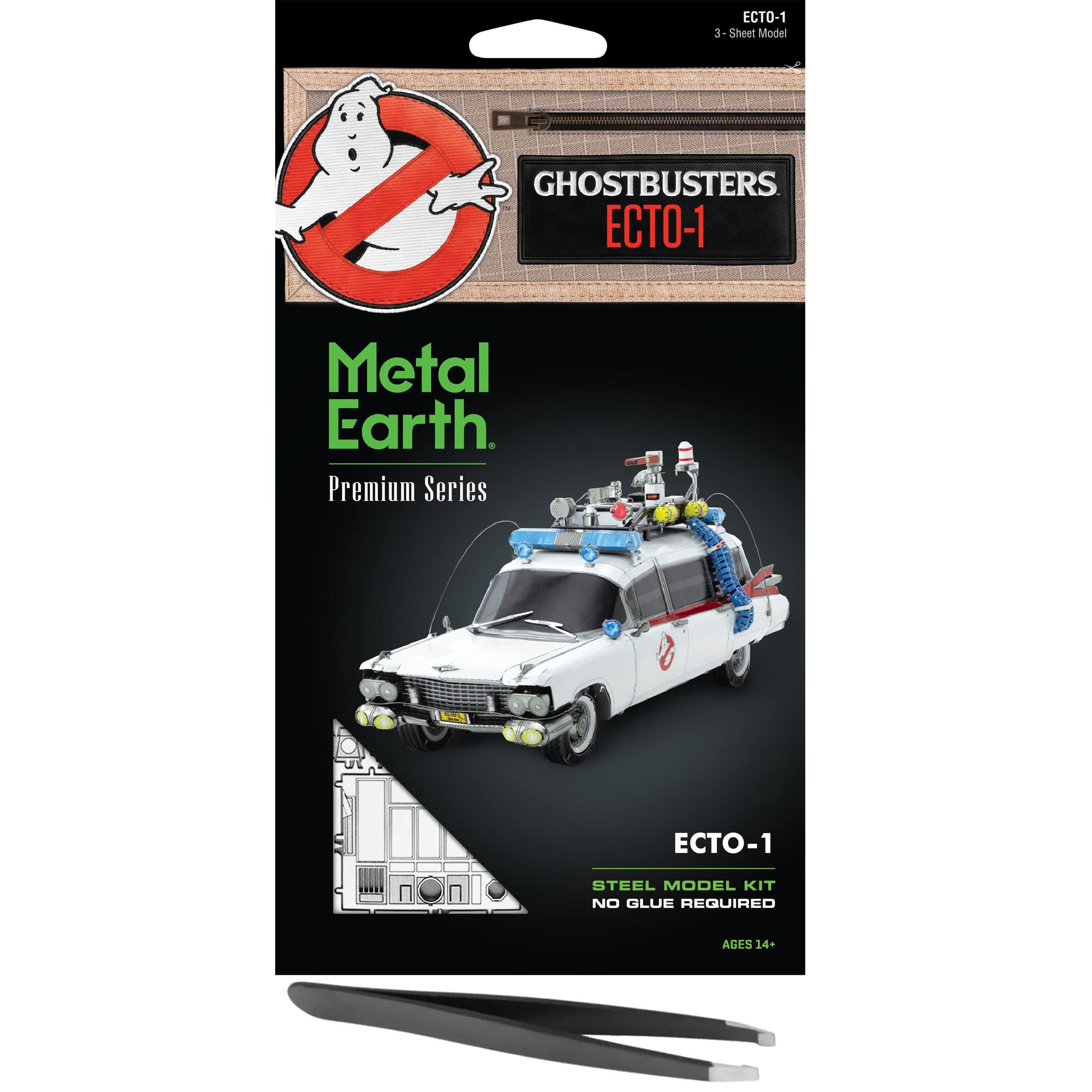 Fascinations Metal Earth Premium Series Ecto-1 Ghostbusters 3D Metal Model Kit Bundle with Tweezers