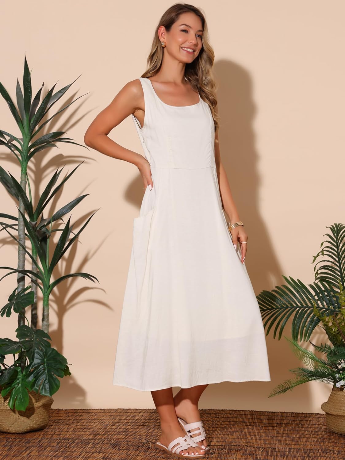 Seta T Women's Linen Dresses Summer Sleeveless Sundress Casual Loose Flowy Midi Tank Beach Dress - Image 3