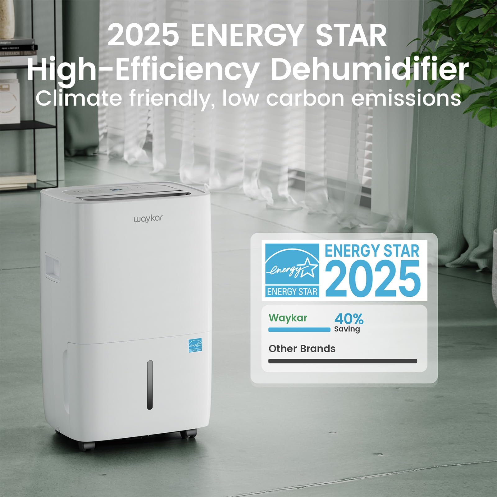 Waykar 120 Pints Energy Star Dehumidifier for Spaces up to 6,000 Sq. Ft at Home, in Basements and Large Rooms with Drain Hose and 1.14 Gallons Water Tank - 3