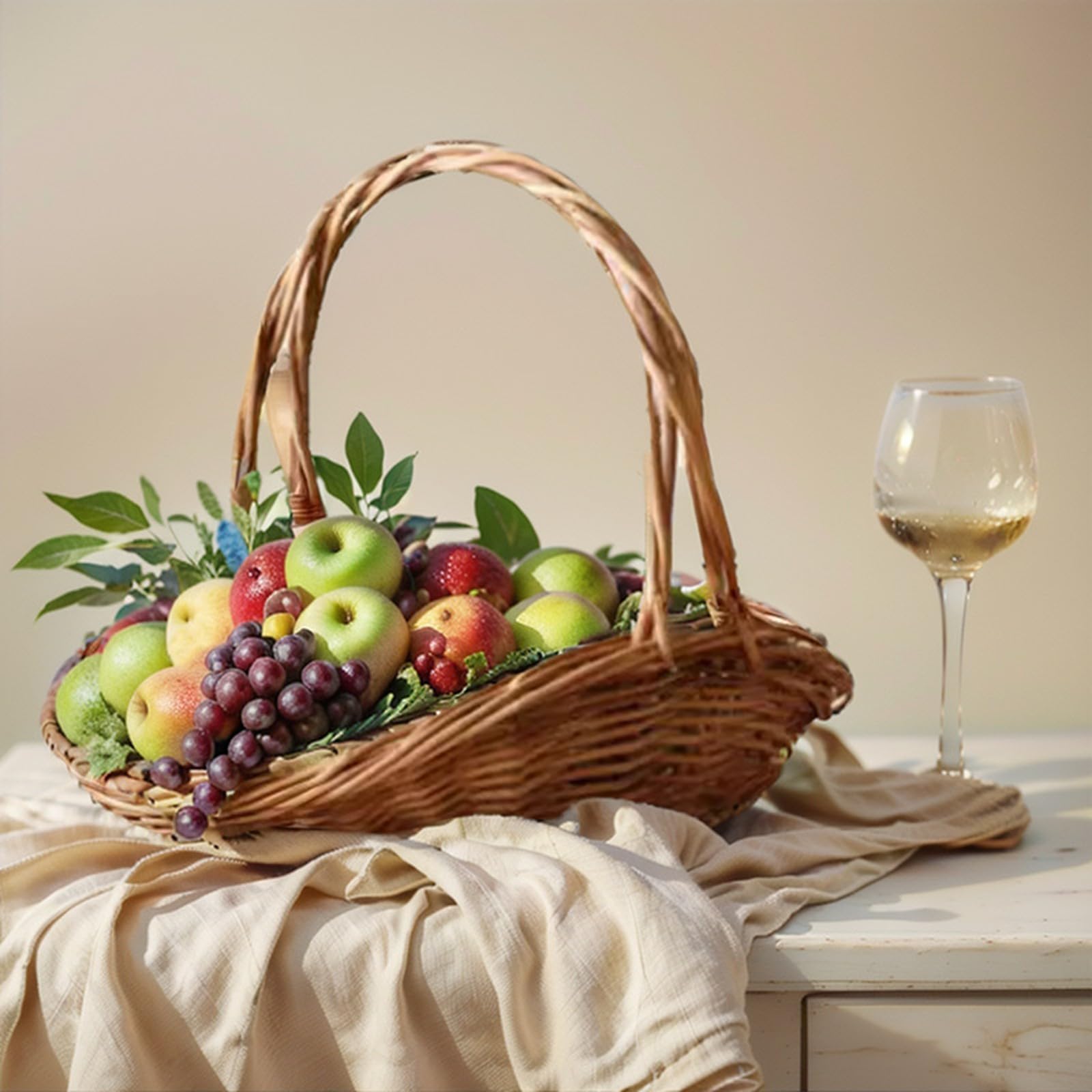 Wicker Woven Basket with Handle, Portable Garden Harvest Basket Wicker Storage Baskets, Versatile Use for Picnic, Easter, Organizing, Gathering Vegetables (L-30x25cm)