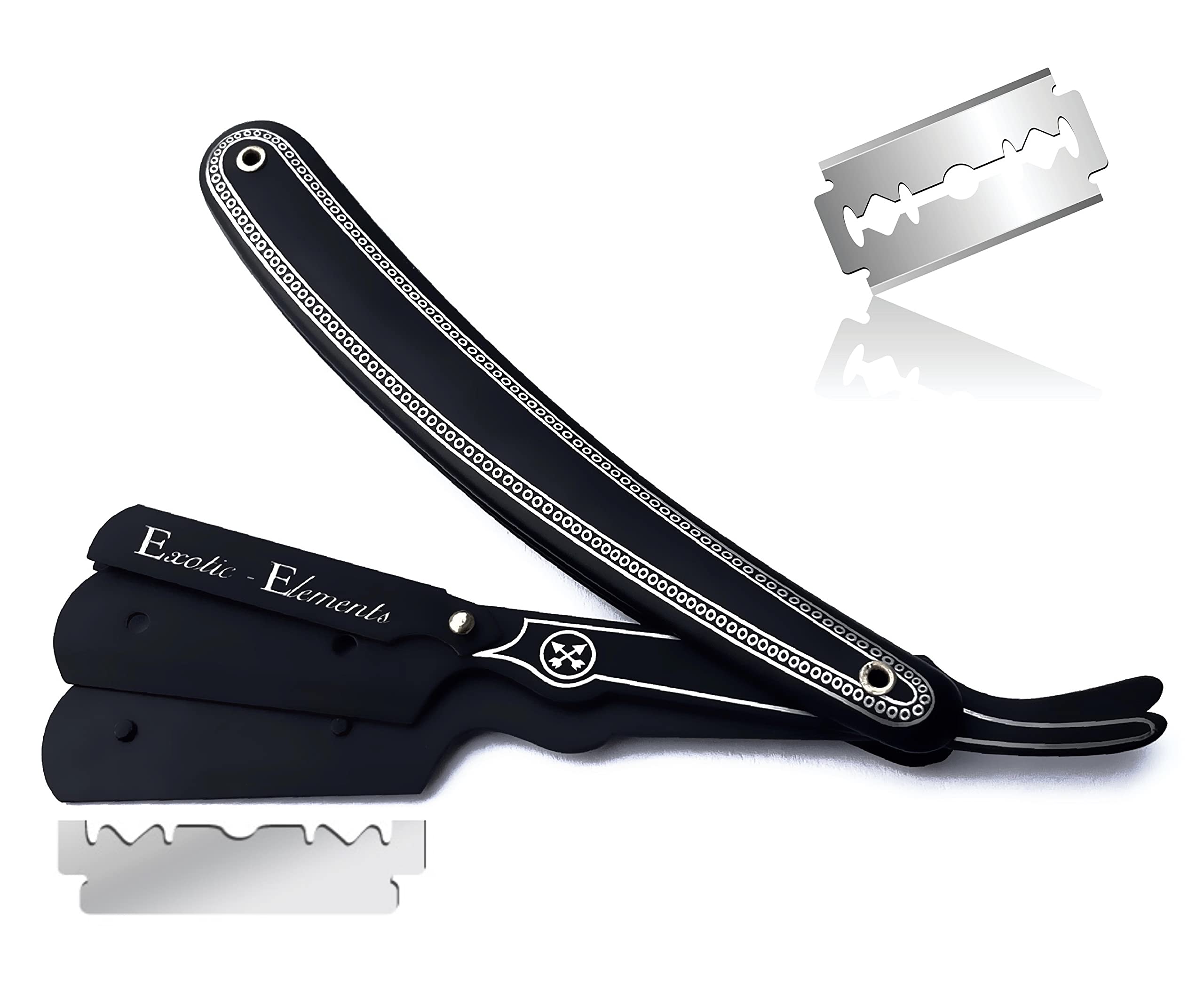 Black and Silver Straight Edge Razor for Barbershops and Home Use - All Purpose Hair Shaving Razor Compatible with Double Edge Blades