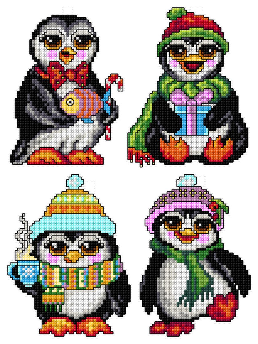 Crafting Spark Christmas Penguins Counted Cross Stitch Kit On Plastic Canvas With 4 Fantastic Charts Different Dimensions 157Cs. Perfect For Art & Needlecraft Amateurs