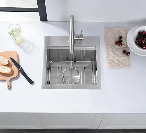 Miniatura 9 de Fregadero de barra con estación de trabajo de 15 x 15 pulgadas, fregadero de acero inoxidable T304 de calibre 16  Tazón individual de 9 pulgadas de