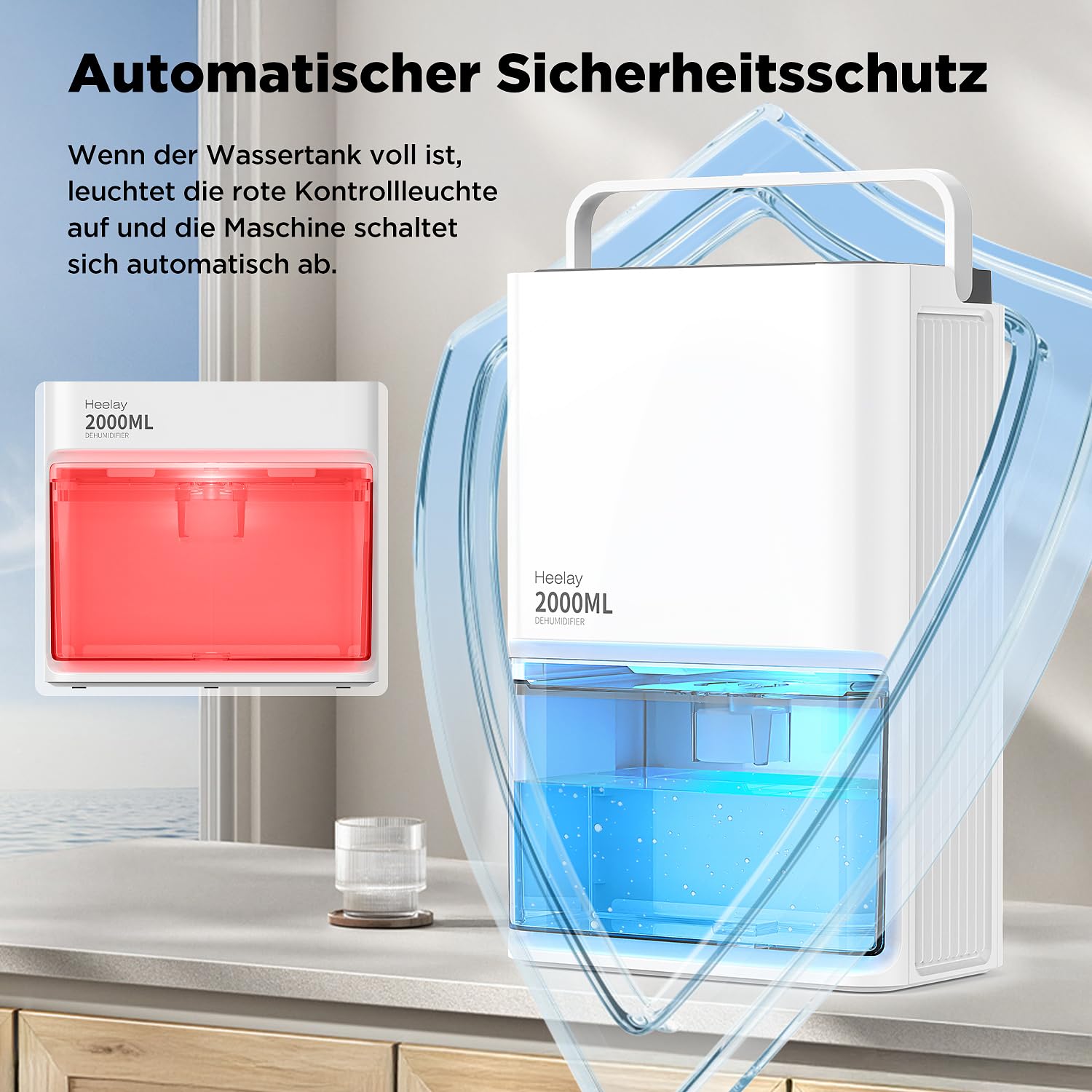 Elektryczny osuszacz powietrza, 2000 ml cichy osuszacz pokojowy, energooszczędny, automatyczne wyłączanie, 7-kolorowe światło, ochrona przed wilgocią i pleśnią, do sypialni, łazienki, domu