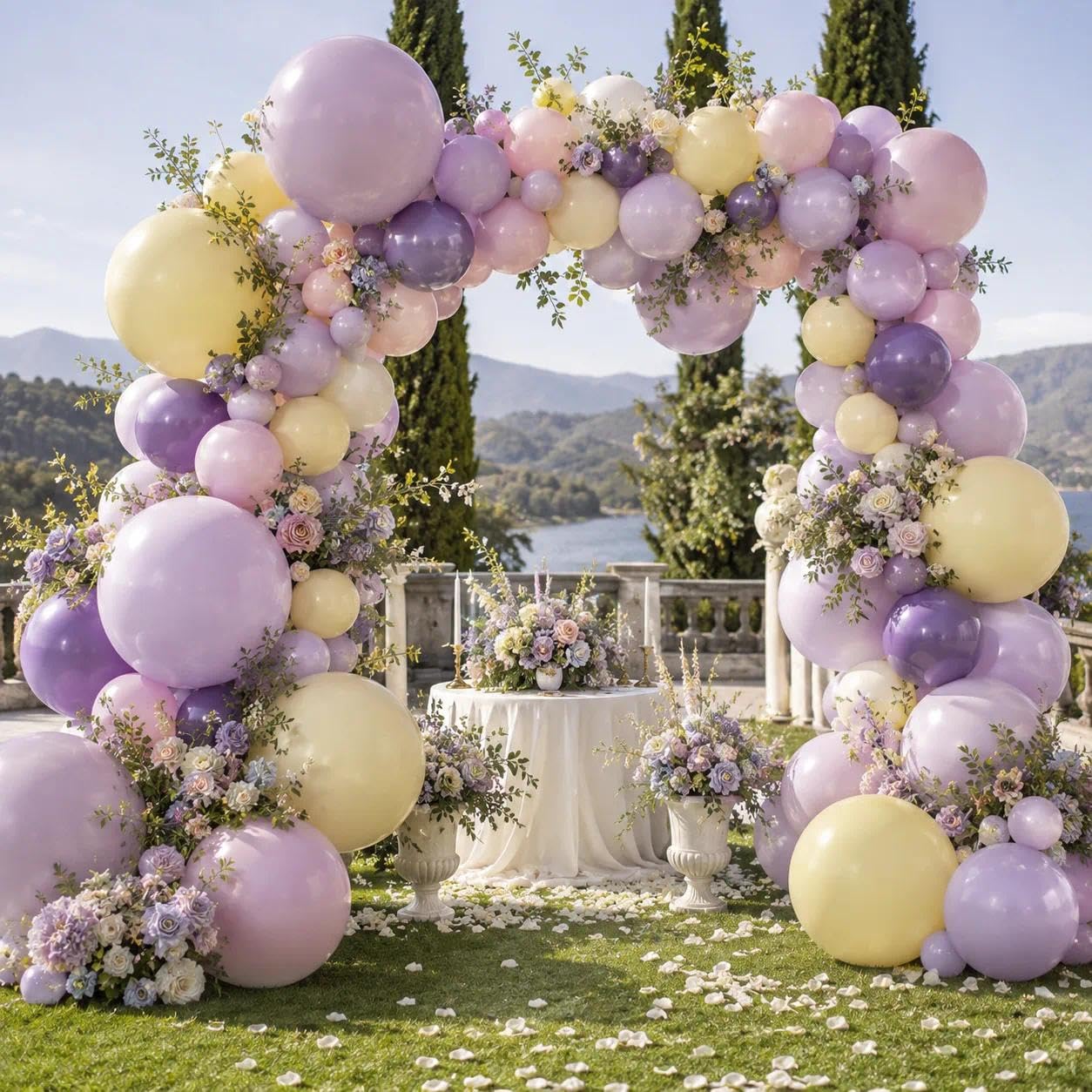 Palloncino giallo polveroso viola doppio farcito rosa chiaro lavanda lilla giallo pastello arco kit per matrimoni, addio al nubilato, baby shower, giardino, tea party decorazioni