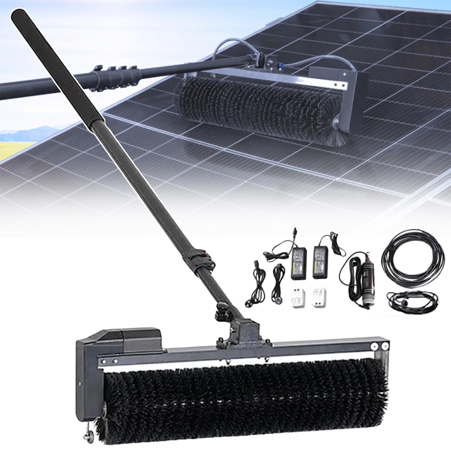 AYCDL Solar Panel Cleaning Kit with Adjustable Telescopic Rod – 60cm Range, 300rpm, Wet/Dry Use – Ideal for Factory Roofs & Large Power Plants, 7.5m Extension,3.5m