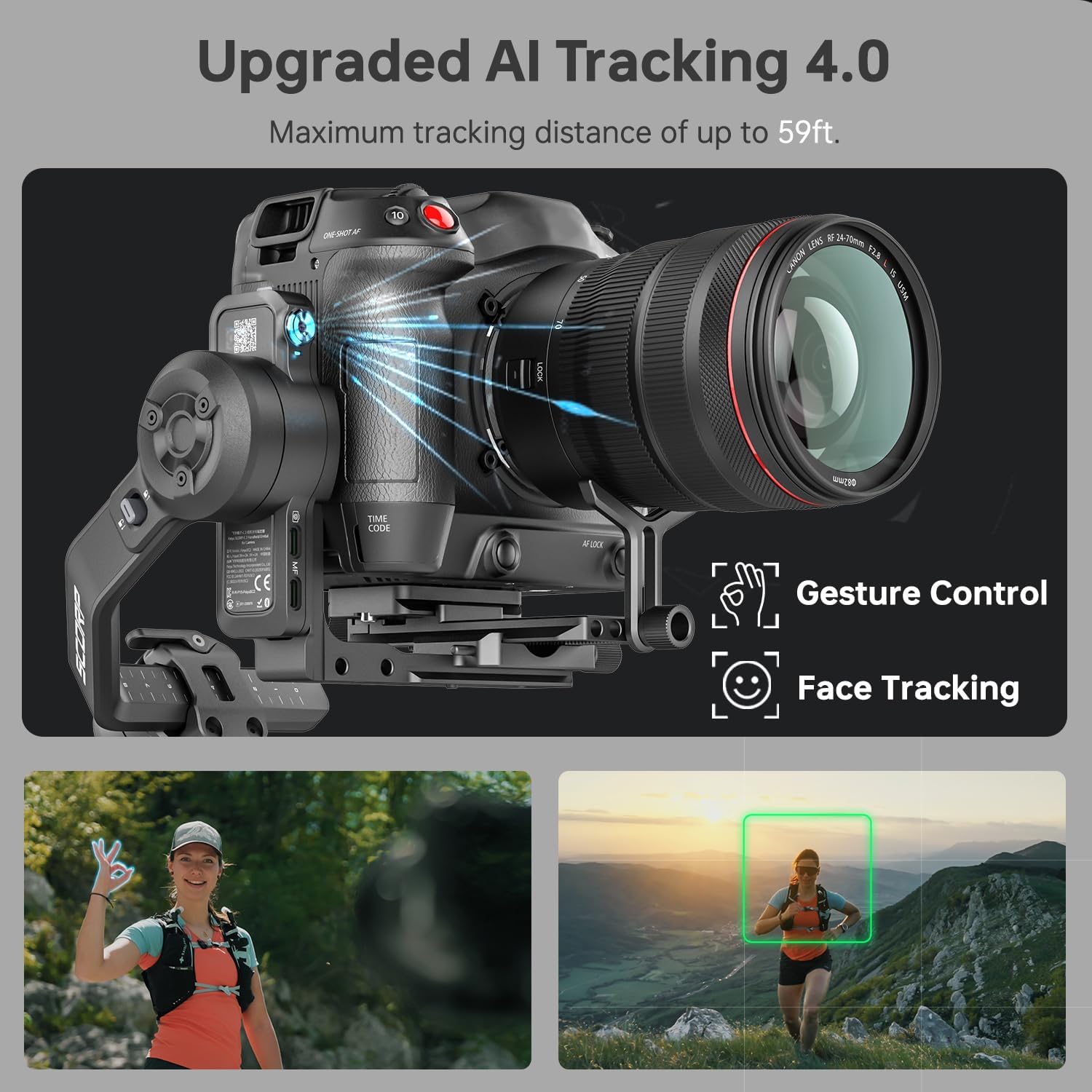 FeiyuTech SCORP-C2 3-Axis Gimbal Stabilizer with AI Tracking for DSLR, Mirrorless & Vlogging Camera, 7.72 lb (3.5 kg) Payload | Quick Landscape/Portrait Switch | Gesture Control