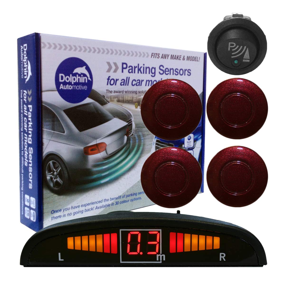 Dolphin Automotive DPS450F Front Parking Sensors In 32 Colours 4 Ultrasonic Radar Sensors Kit Audio & Display Alert System Matt & Gloss Black +30 More Colours (Sea Blue) — view 25