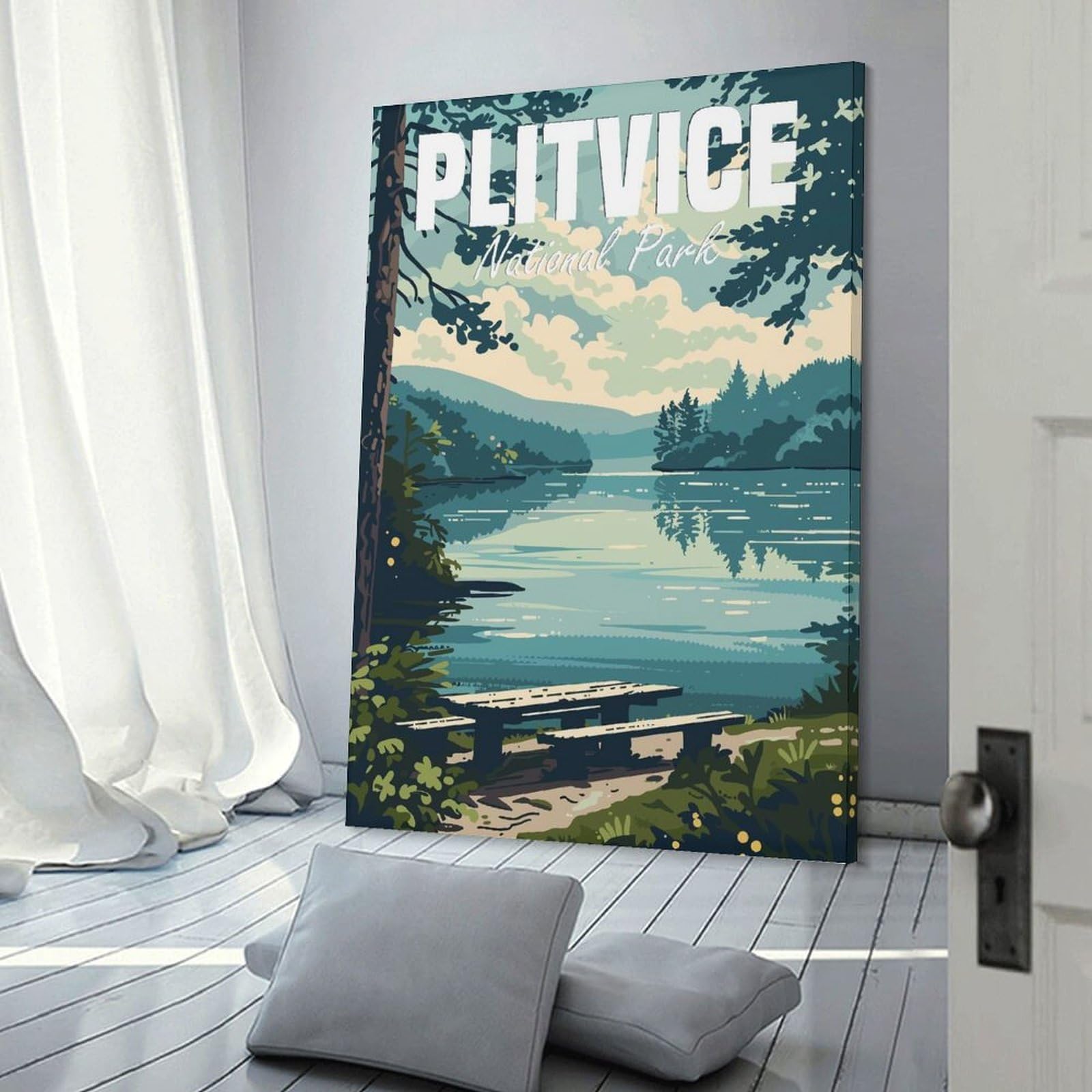 Junmoney Plitvice National Park Canvas Wall Decor, 20x30inch(50x75cm), for Lounge Decor, Bedroom Walls Or Flats, Eye Catching Artwork for Blank Walls
