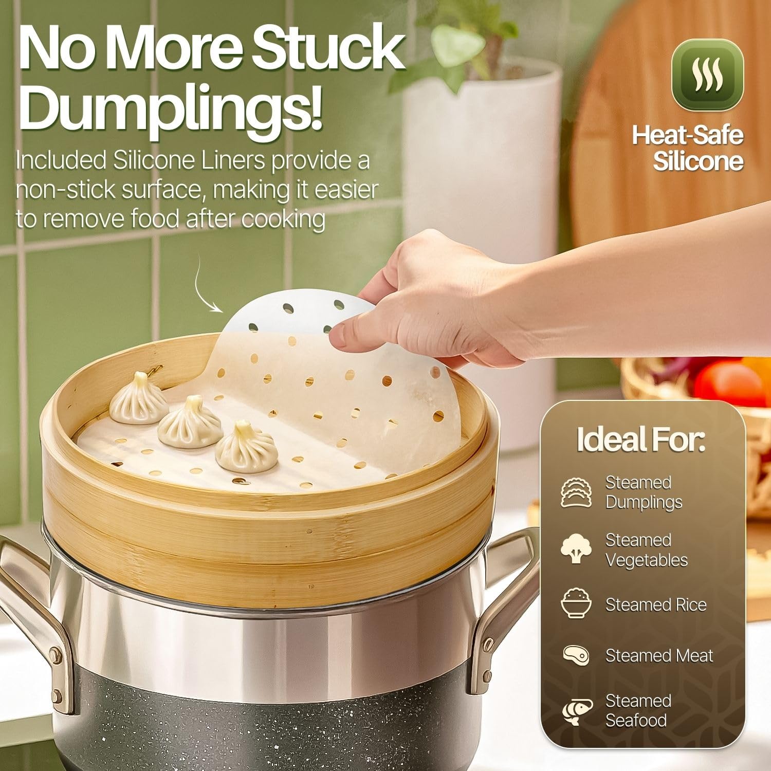 Amazon.de: Flexzion Bambus Dampfgarer Set, Asiatischer Bambusdmpfer 2  Etagen mit Deckel, Bamboo Steamer, 20,3cm Dampfgarer Bambus mit 50  Backpapier & 2 Paar Essstbchen, fr Kndel Fleisch Fisch Gemse Reis