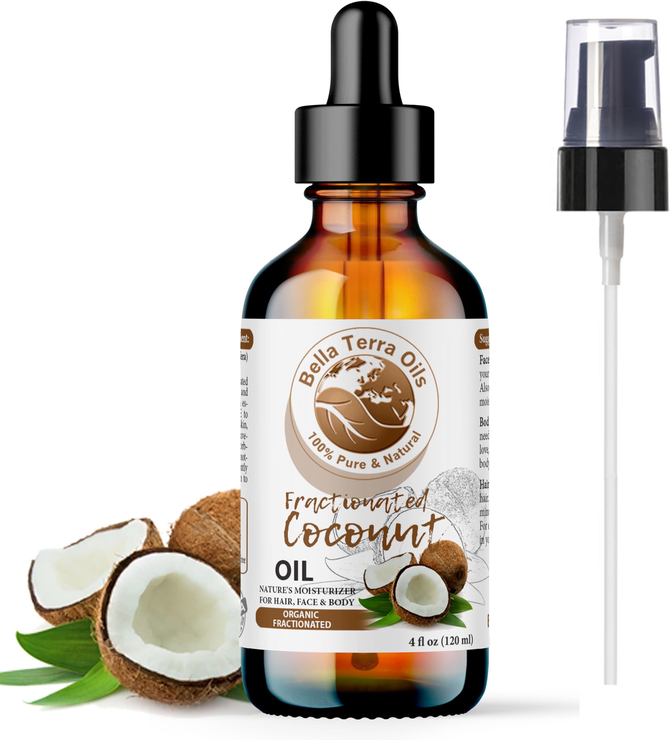 Bella Terra Oils - Organic Fractionated Coconut Oil (MCT) 4oz - Derived from Pure Coconut Essence, Abundant in Capric & Lauric Acid, Your Go-to Companion for Supple Skin