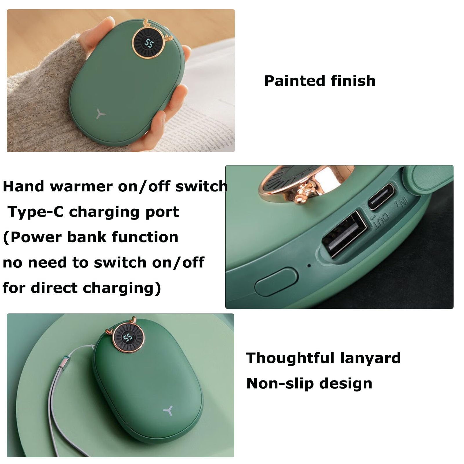 Mini Scaldamani E Power Bank, 2 Configurazioni, Riscaldamento Rapido in 5 Secondi, Riscaldatori Elettrici Portatili da Tasca, Riutilizzabili, Ufficio E RegaloGreen,One Size