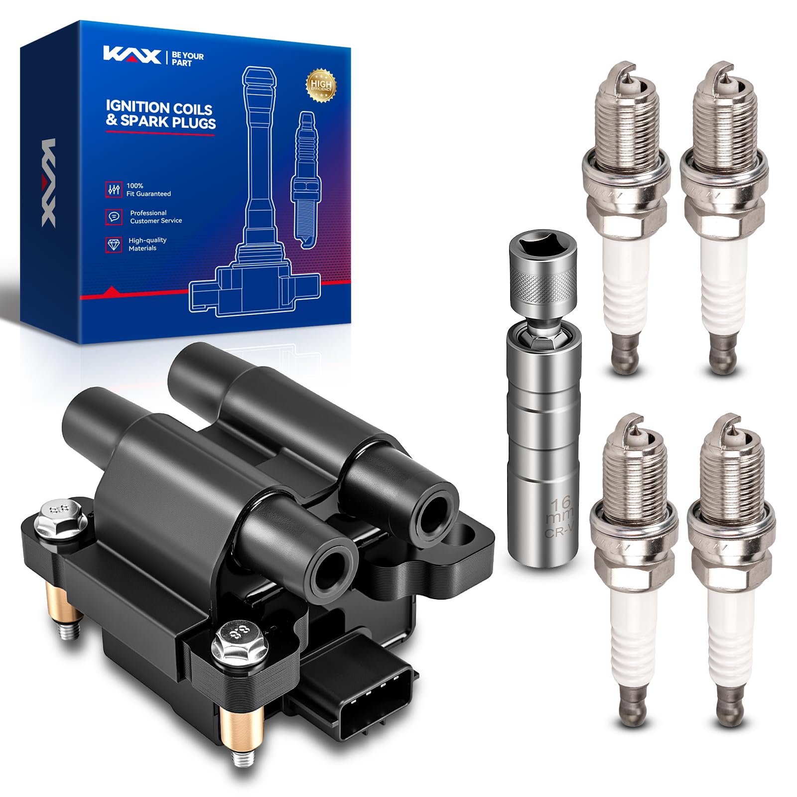 KAX Ignition Coil &amp; 4 Spark Plugs Set for Outback, Impreza, Forester