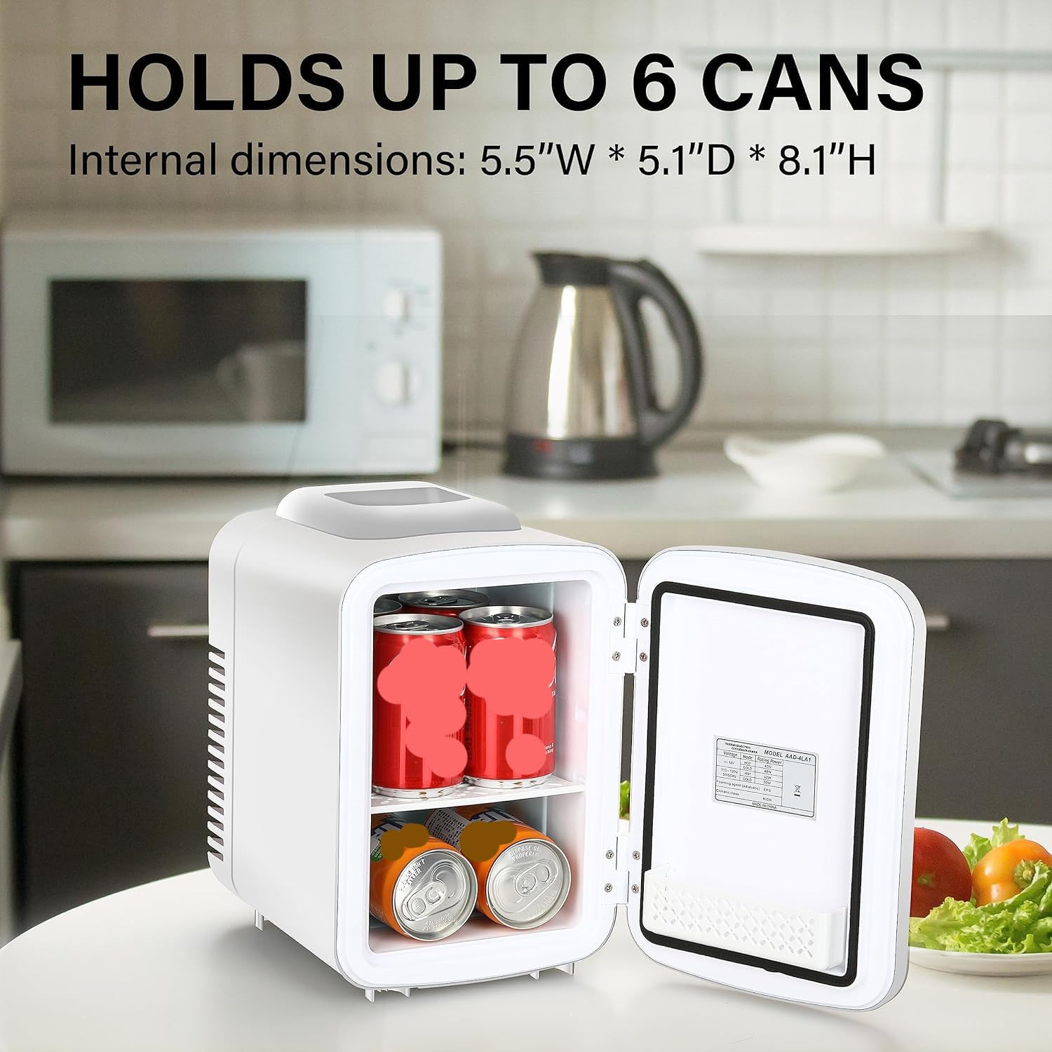 Mini frigorifero, 4L/6 lattine, refrigeratore portatile e scaldino senza freon, piccolo frigorifero per la cura della pelle, bevande, cibo, cosmetici, per camera da letto, ufficio