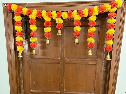 sapna Artificial Marigold Garlands Door Toran Set (yellow and orange, 1 Piece)