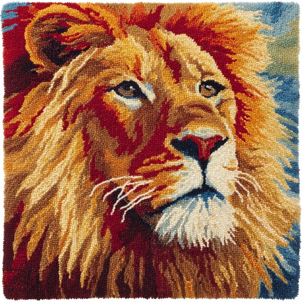 Henypt DIY Latch Hook Rug Kits,Latch Hook Cushion Kits, Lion