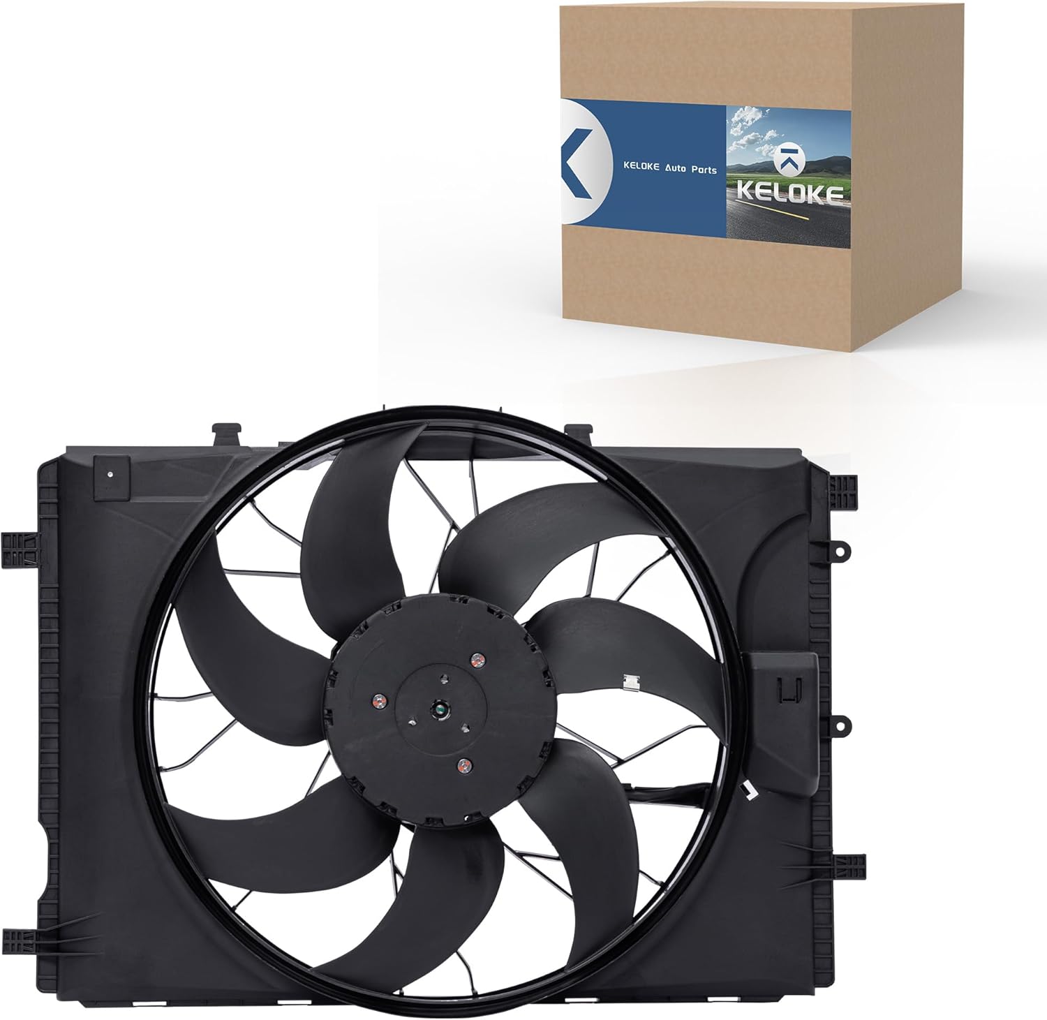 Engine Radiator Cooling Fan Assembly Compatible with Mercedes-Benz C230/C250/C300/C350/C63 AMG, E250/E300/E350/E400/E550, GLK250/GLK300/GLK350, CLA250/GLA200/GLA250,CLS400, Replace 2045000293 621-373