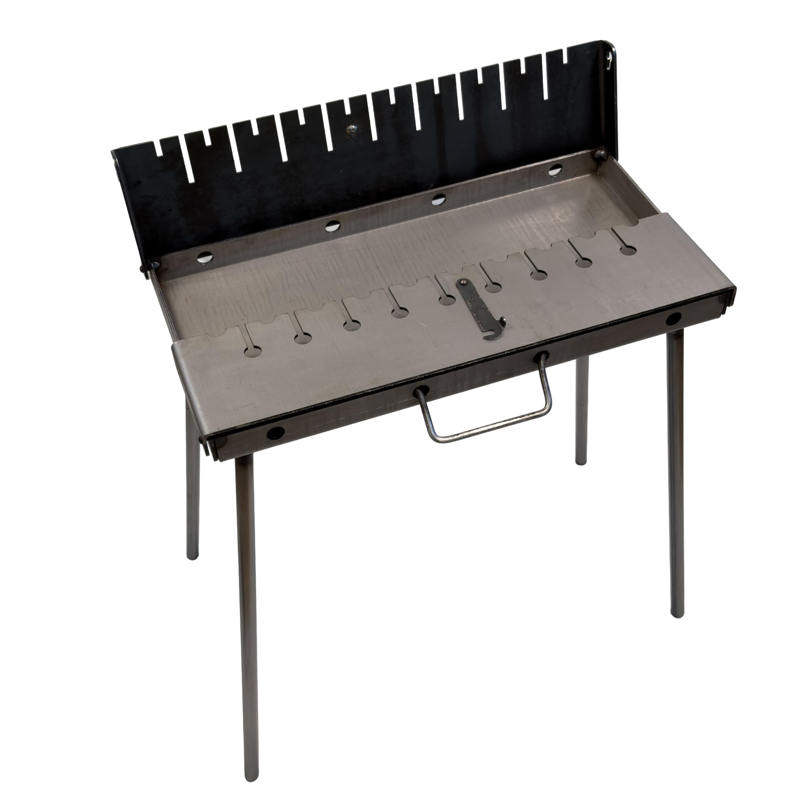 Mangal BBQ Kebab Charcoal Grill "Day & Night Edition" - Foldable Suitcase Grill in 3 mm Steel for 10 Skewers - Portable Outdoor Grill for Romantic Evenings, Camping, Garden & Picnic