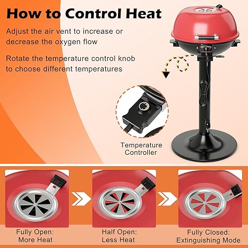 Miniatura 3 de ARLIME Parrilla eléctrica al aire libre de 1600 W, parrilla de barbacoa con estante de calentamiento para 15 porciones, temperatura ajustable,