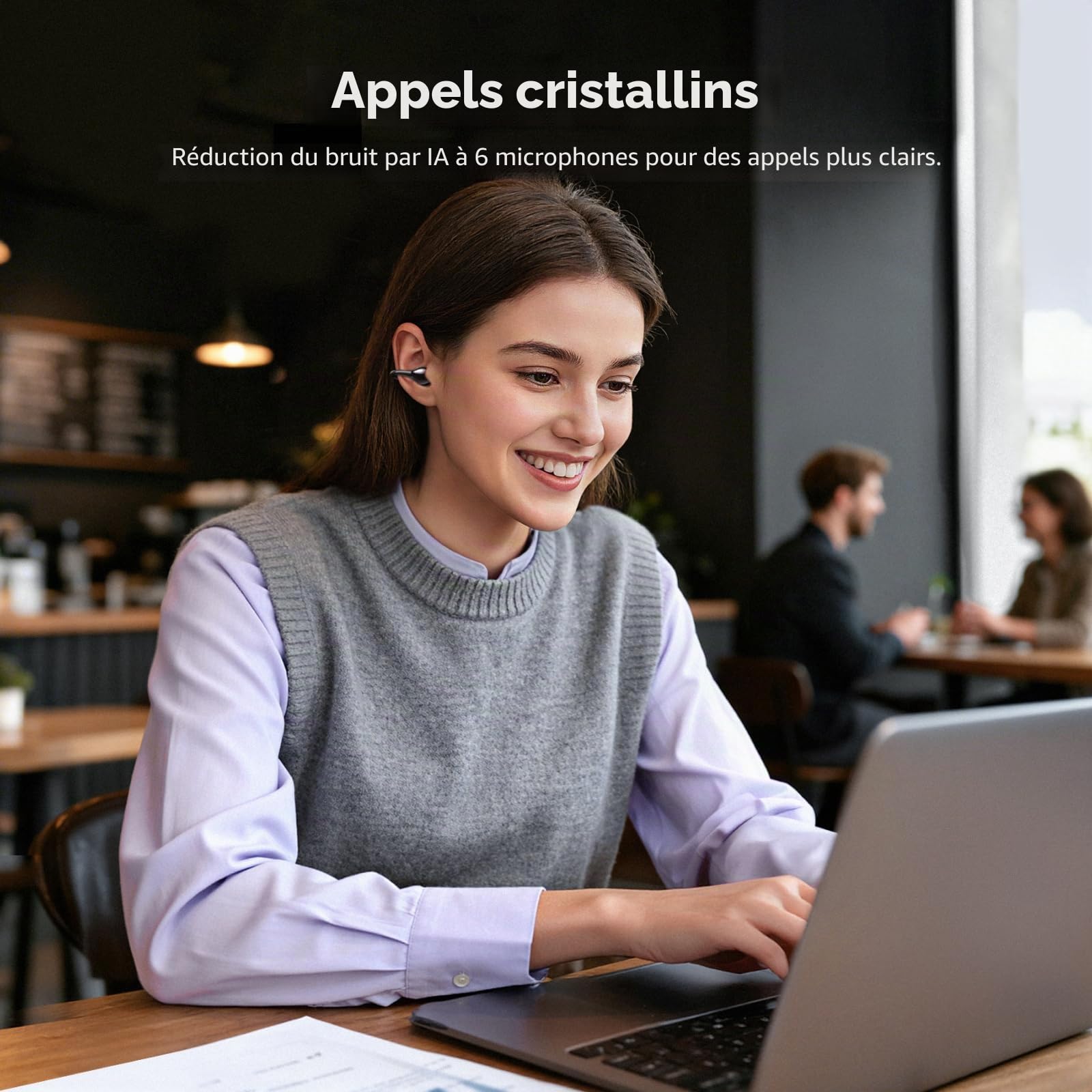 UGREEN Écouteurs Bluetooth sans Fil Sport ClipBuds Pro Hi Res ANC Hybride Adaptative Oreillette Ouverte BT 6.0 ENC Antibruit Audio Spatial Multipoint Connexion 32H Autonomie USB C Charge IPX5 Noir