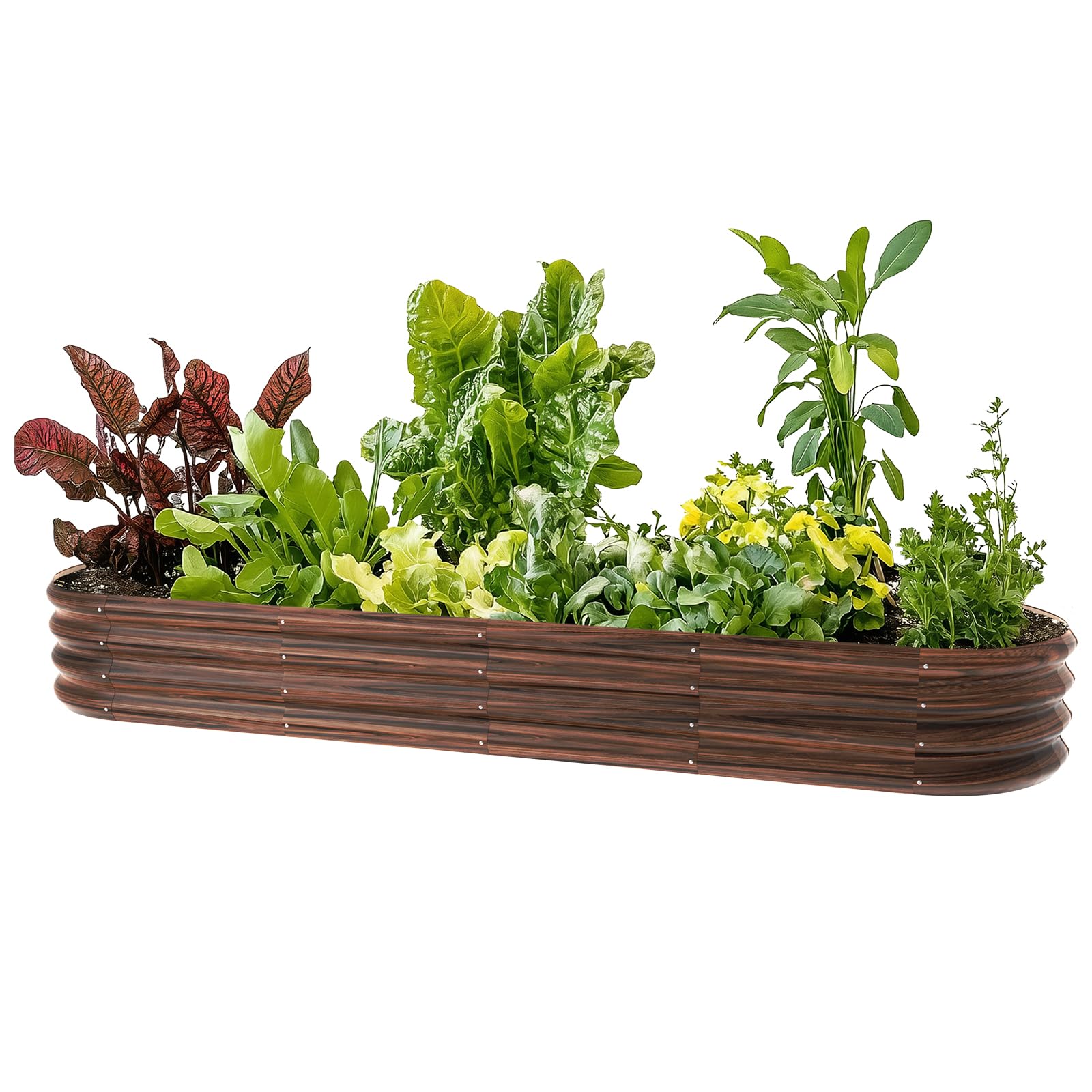 IDEA FAMILY 8x2x1ft Oval Galvanized Raised Garden Bed Outdoor 9-in-1 Large Metal Modular Planter Box Raised Beds for Gardening,Vegetables,Fruits,Flowers & Herbs (Brown)