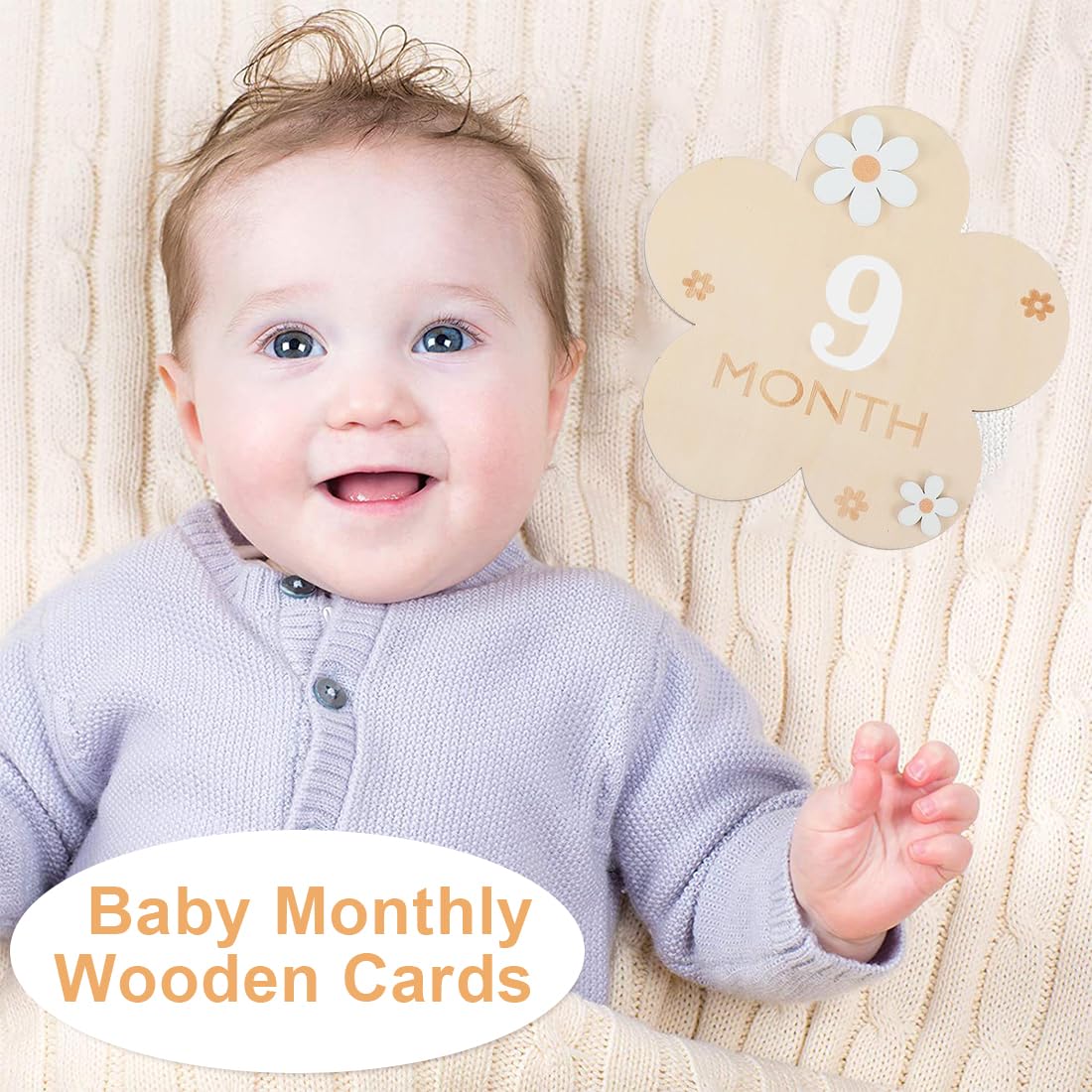 1 Pièce avec Points de Colle, Style Floral, en Bois, Etape Bebe, Accessoires Photo pour Nourrissons de 0 à 12 Mois, Enregistrement de Croissance, Mois Par Mois, Accessoires Bebe (Floral Style)