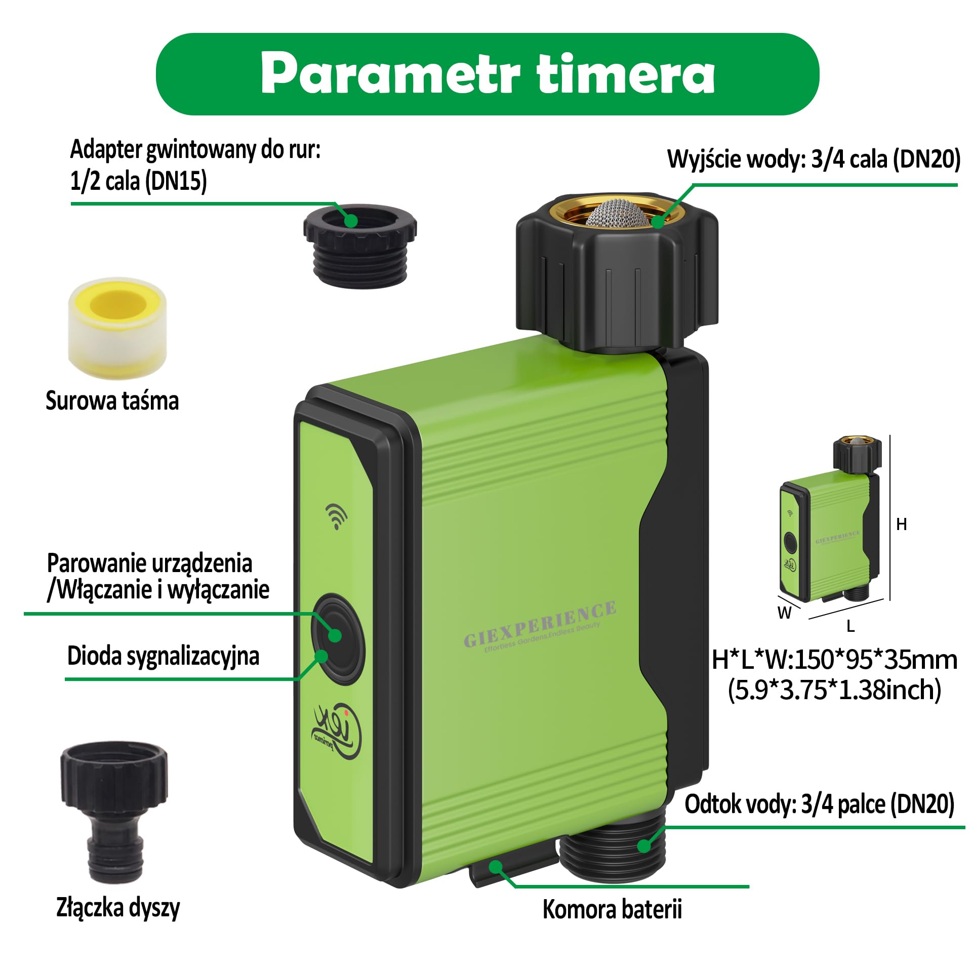 Inteligentny timer do podlewania ogrodu Bluetooth z wbudowanym przepływomierzem turbinowym, do 10 programowalnych harmonogramów, kompatybilny z aplikacjami Tuya Smart i Smart Life
