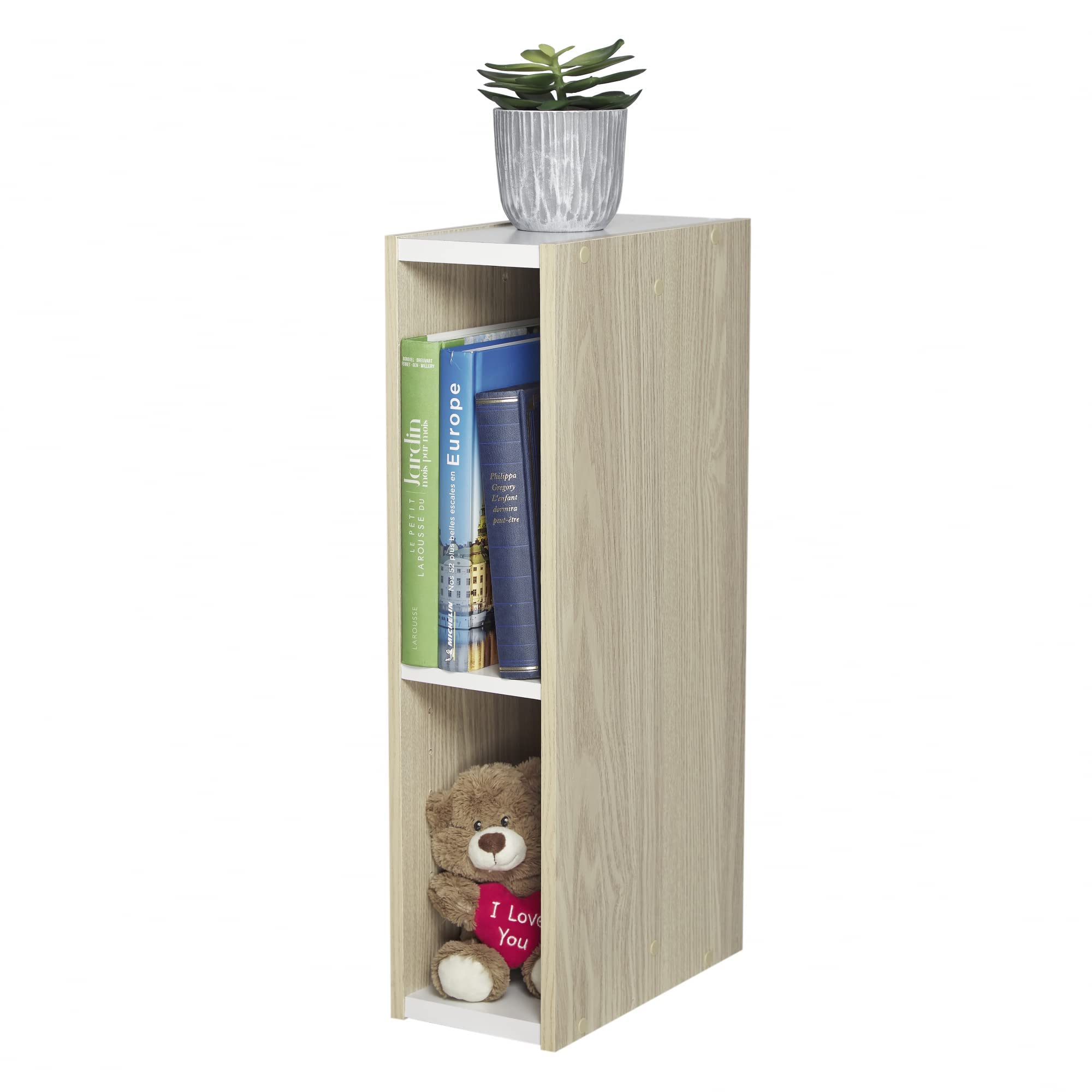 Iris Ohyama, Bookcase / 2-Tier Cabinet Shelf / Side Furniture / Space Saving Shelf, Modular, Adjustable Shelf Height 3.2 cm, Office, Living Room - Space Saving Shelf - UB-6015 - Light Brown