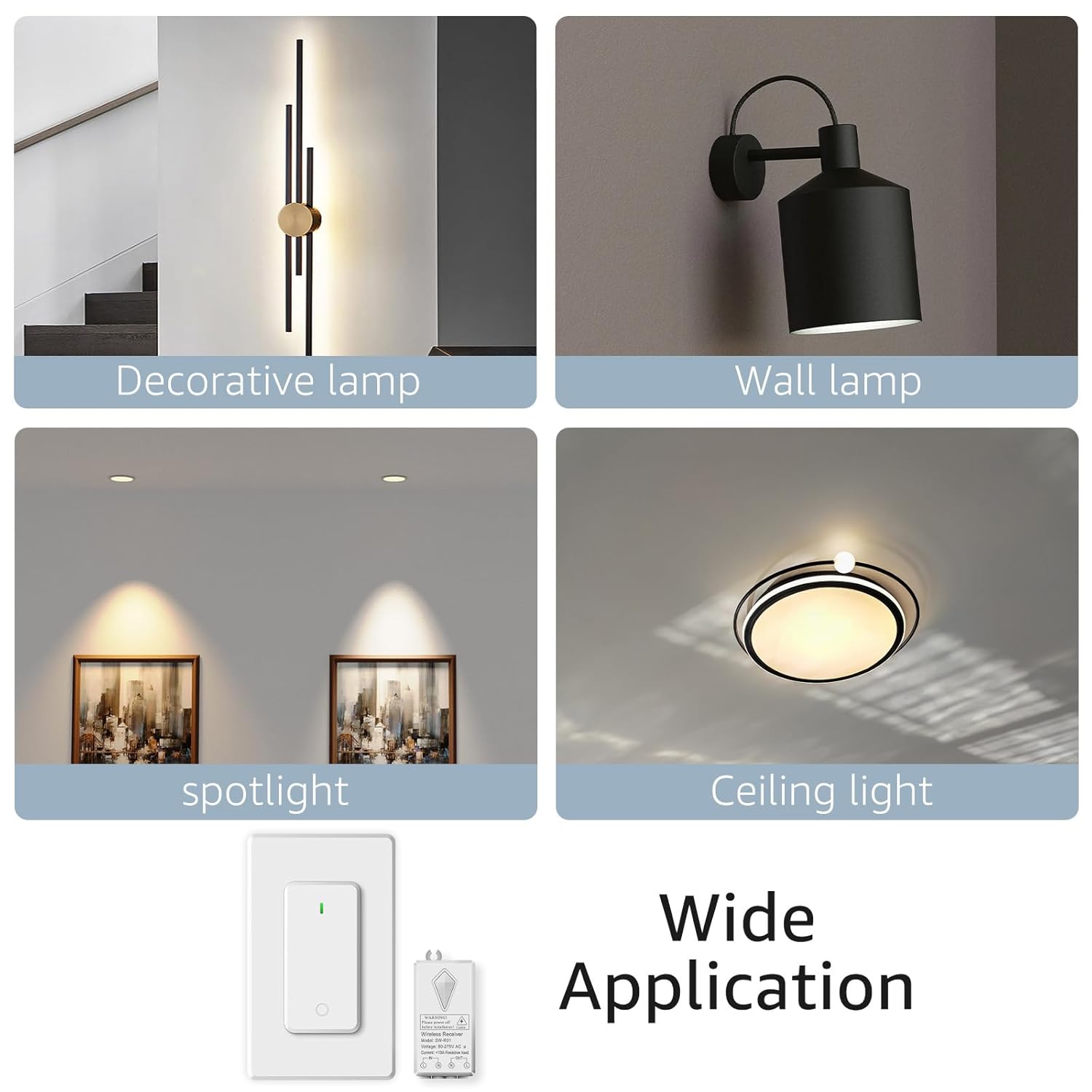 Black 20 Amp GFCI Outlet+Nineleaf Wireless Light Receiver Switch Kit, Buckle Design & Removable, Muti Way Wireless Switch, No WiFi Needed, 300ft Indoor 1300ft Outdoor Remote Control for LED, Ceiling L