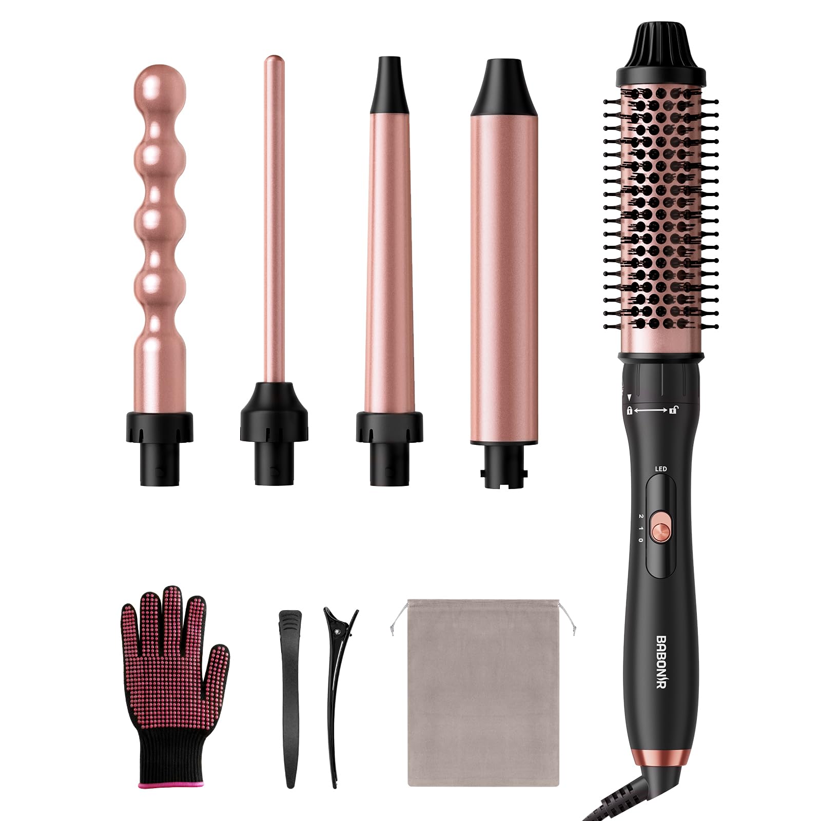 5 in 1 Curling Wand Set Multi Hair Styler with Thermal Curling Brush and 4 Interchangeable Ceramic Curling